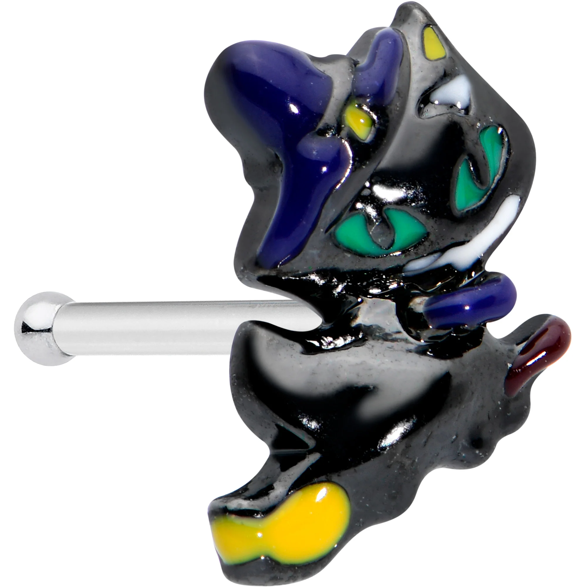 20G 1/4 Witch Flying Cat Halloween Nose Bone
