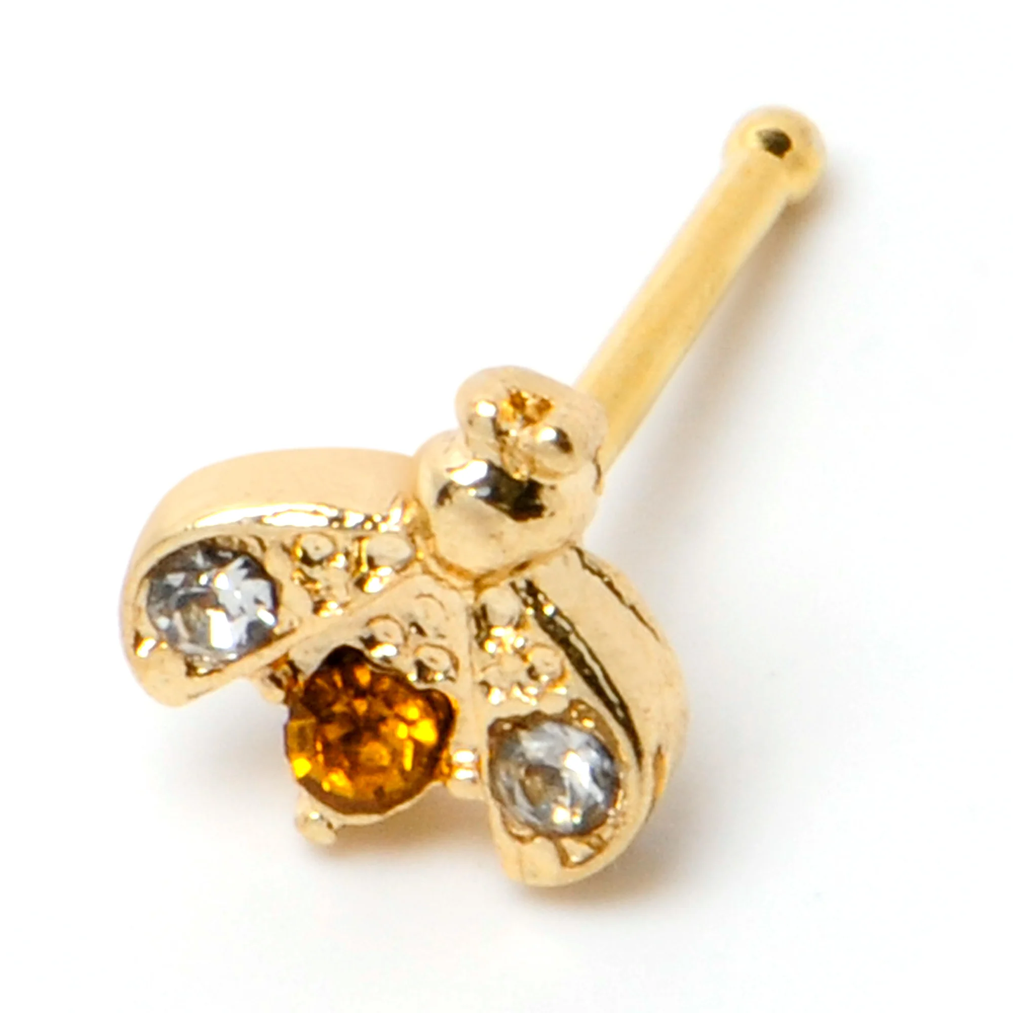 20G 1/4 Yellow Gem Gold Tone Fashion Bug Nose Bone - Image 4