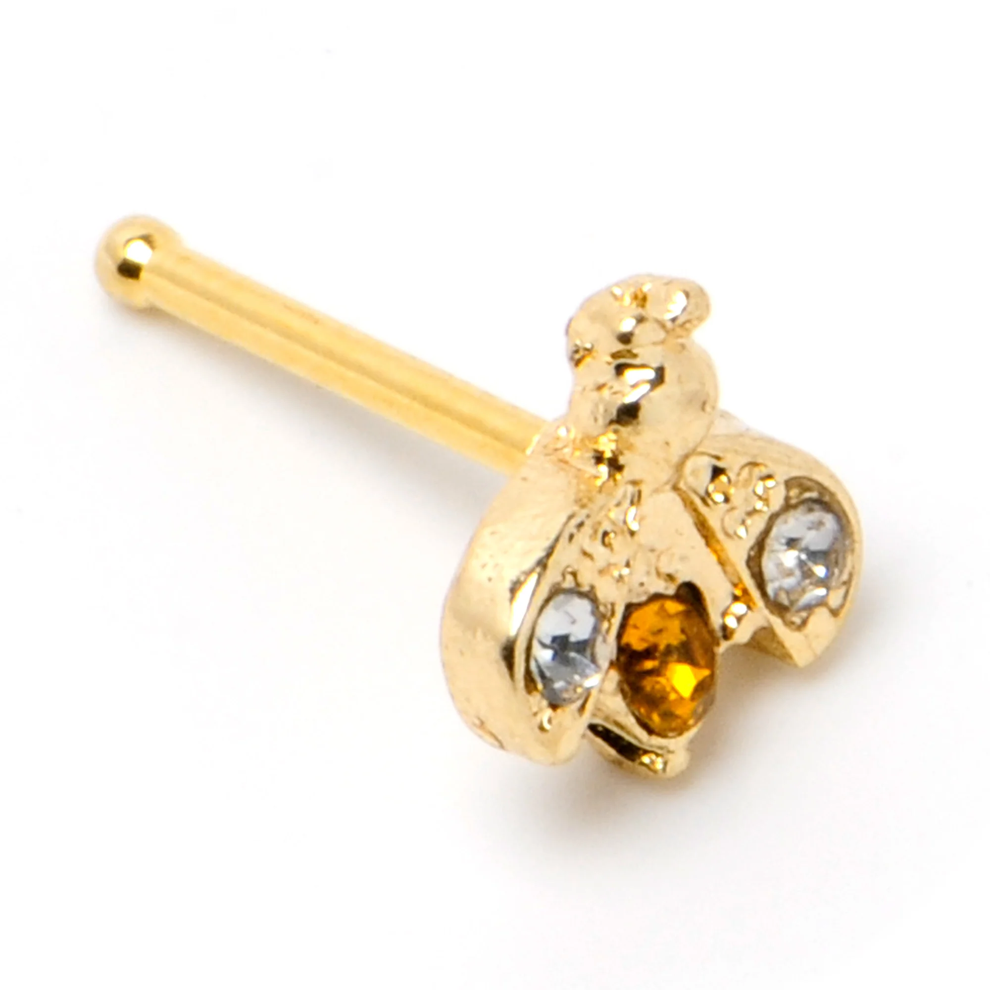 20G 1/4 Yellow Gem Gold Tone Fashion Bug Nose Bone - Image 5