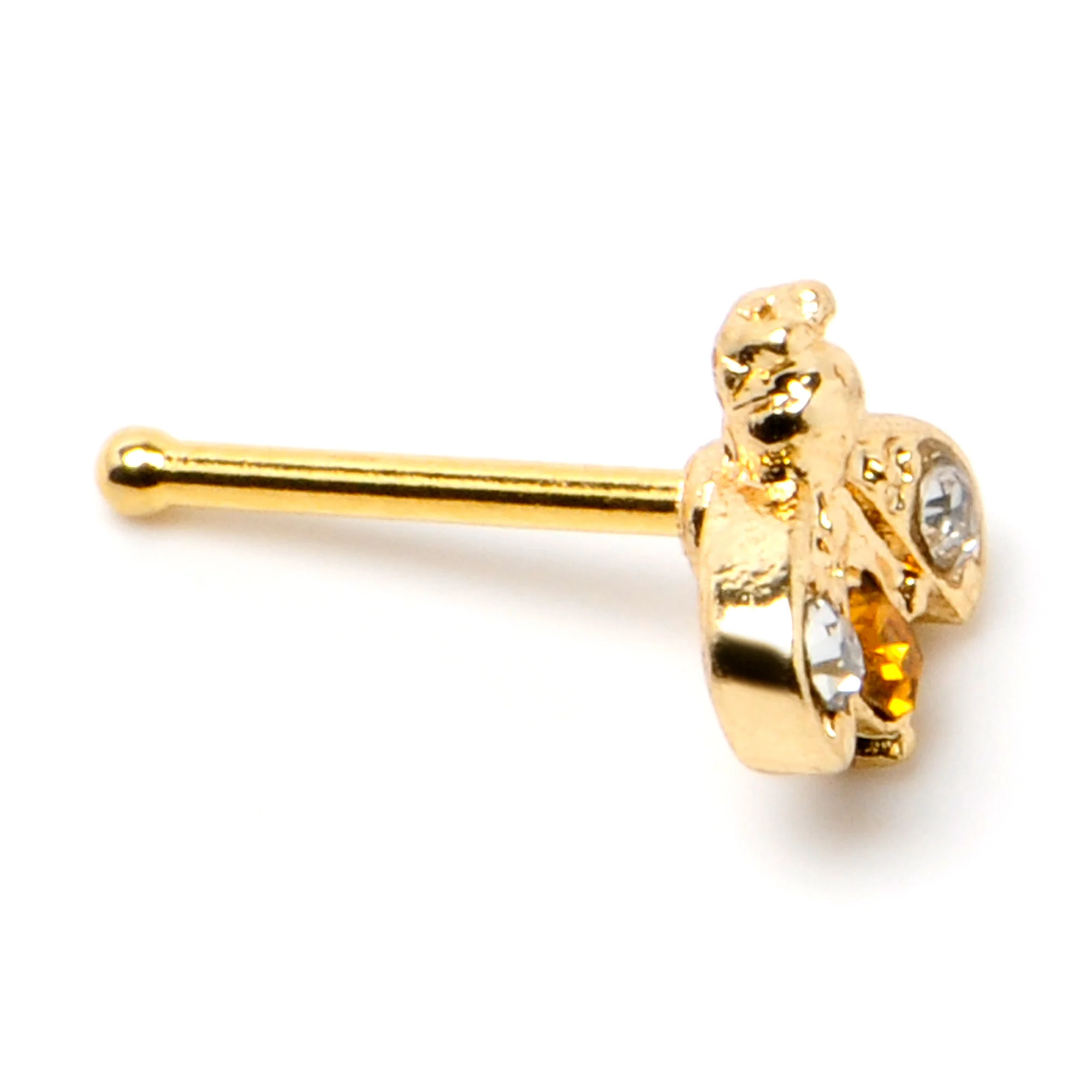 20G 1/4 Yellow Gem Gold Tone Fashion Bug Nose Bone - Image 6