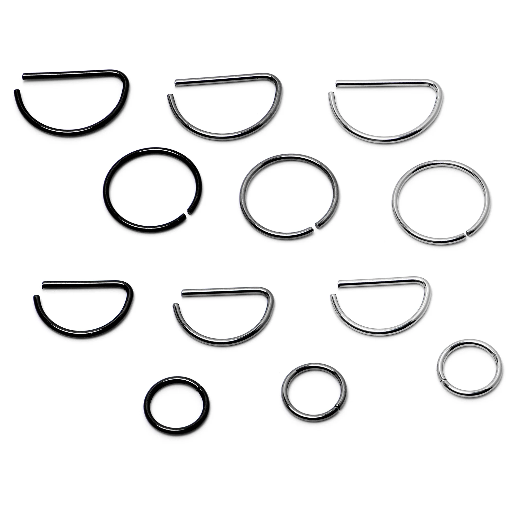 20G 12 Pack ASTM F-136 Implant Grade Titanium Nose Hoop D Shaped Septum Ring and Cartilage Ear Hoop Earring Set - Image 6