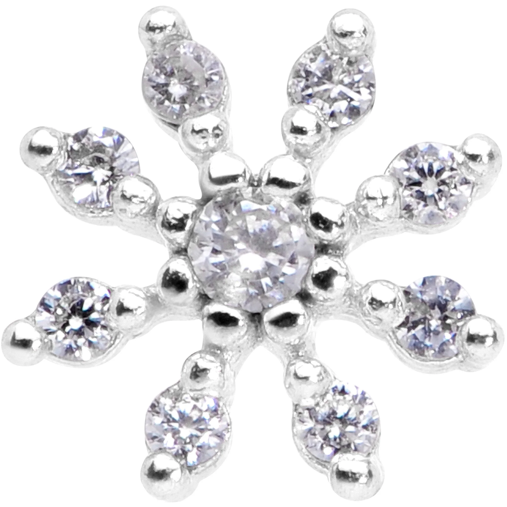 20G 1/4 Clear CZ Gem Flower L Shaped Nose Ring - Image 2