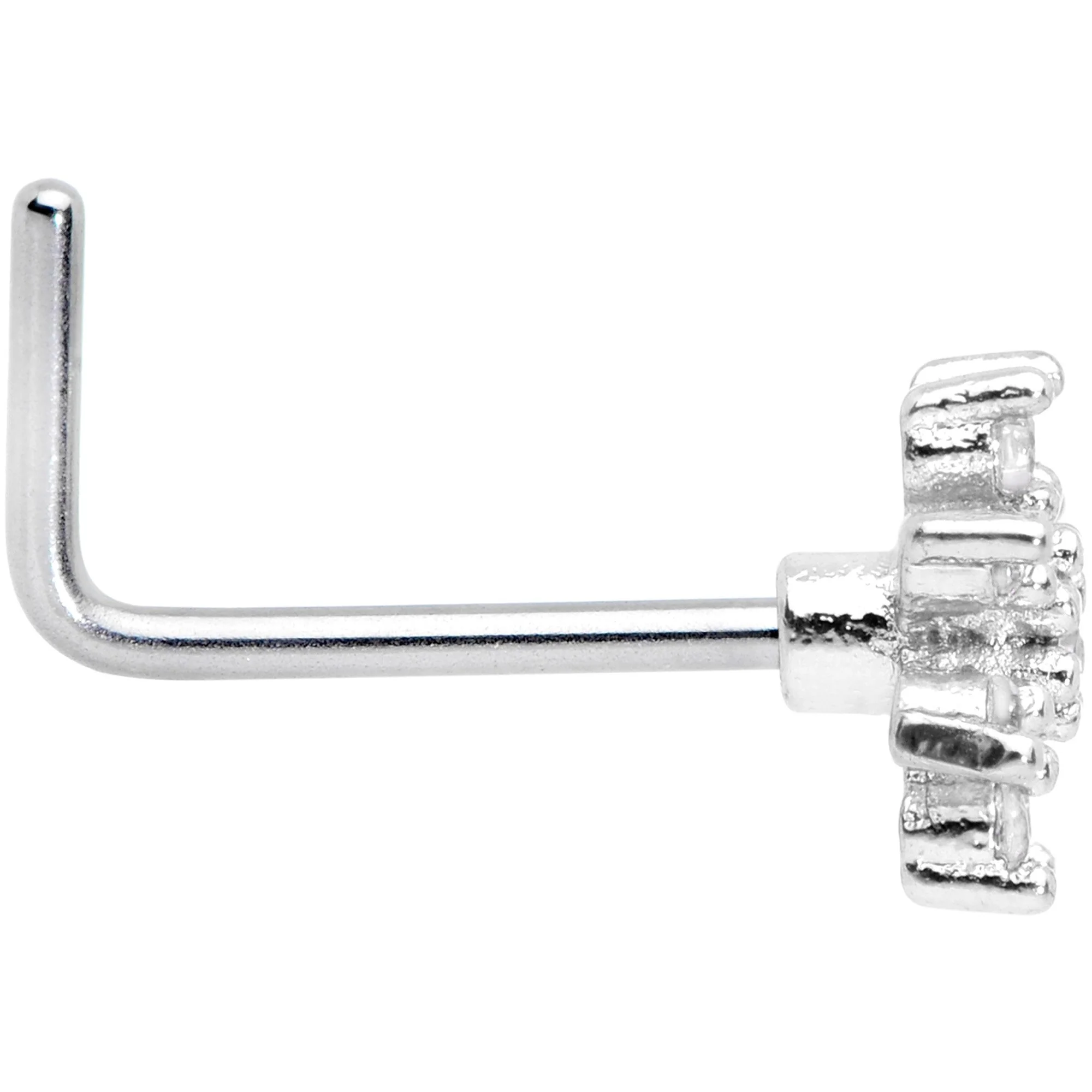 20G 1/4 Clear CZ Gem Flower L Shaped Nose Ring - Image 3