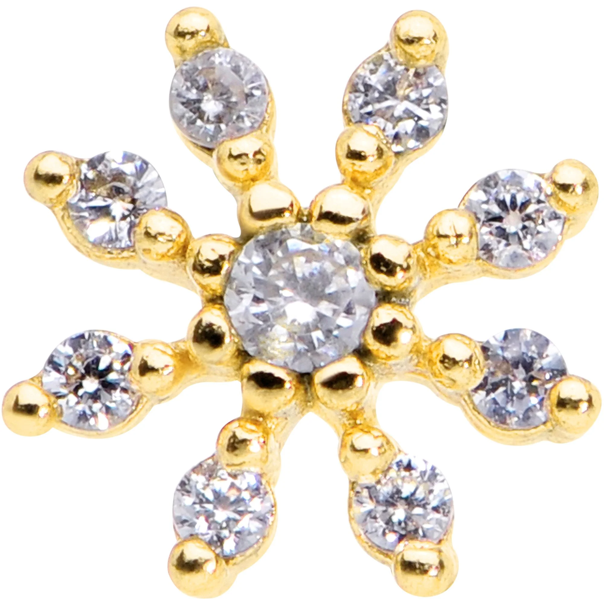 20G 1/4 Clear CZ Gem Gold Tone Flower L Shaped Nose Ring - Image 2