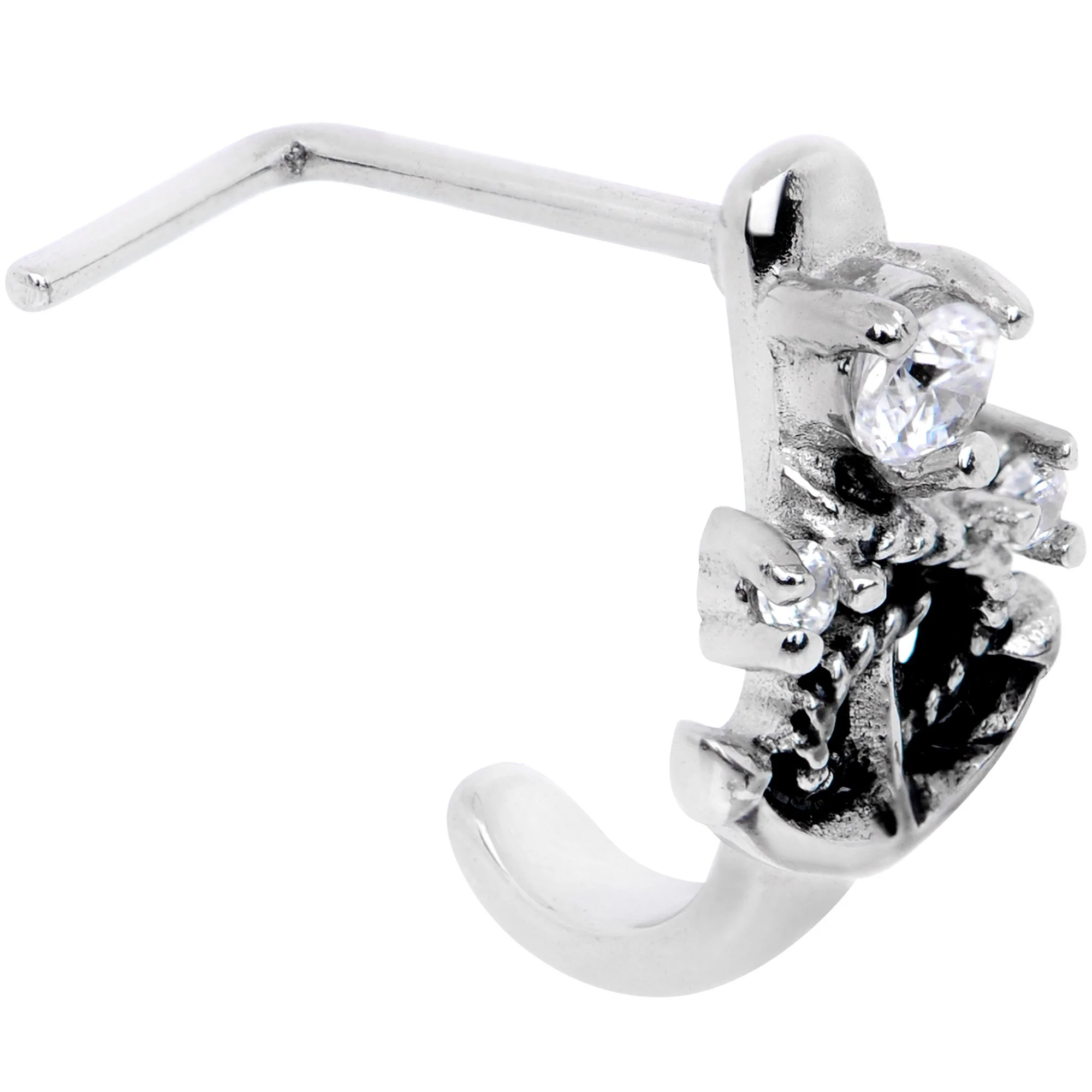 20G 1/4 Clear CZ Gem Nautical Anchor Faux Hoop L Shape Nose Ring - Image 2