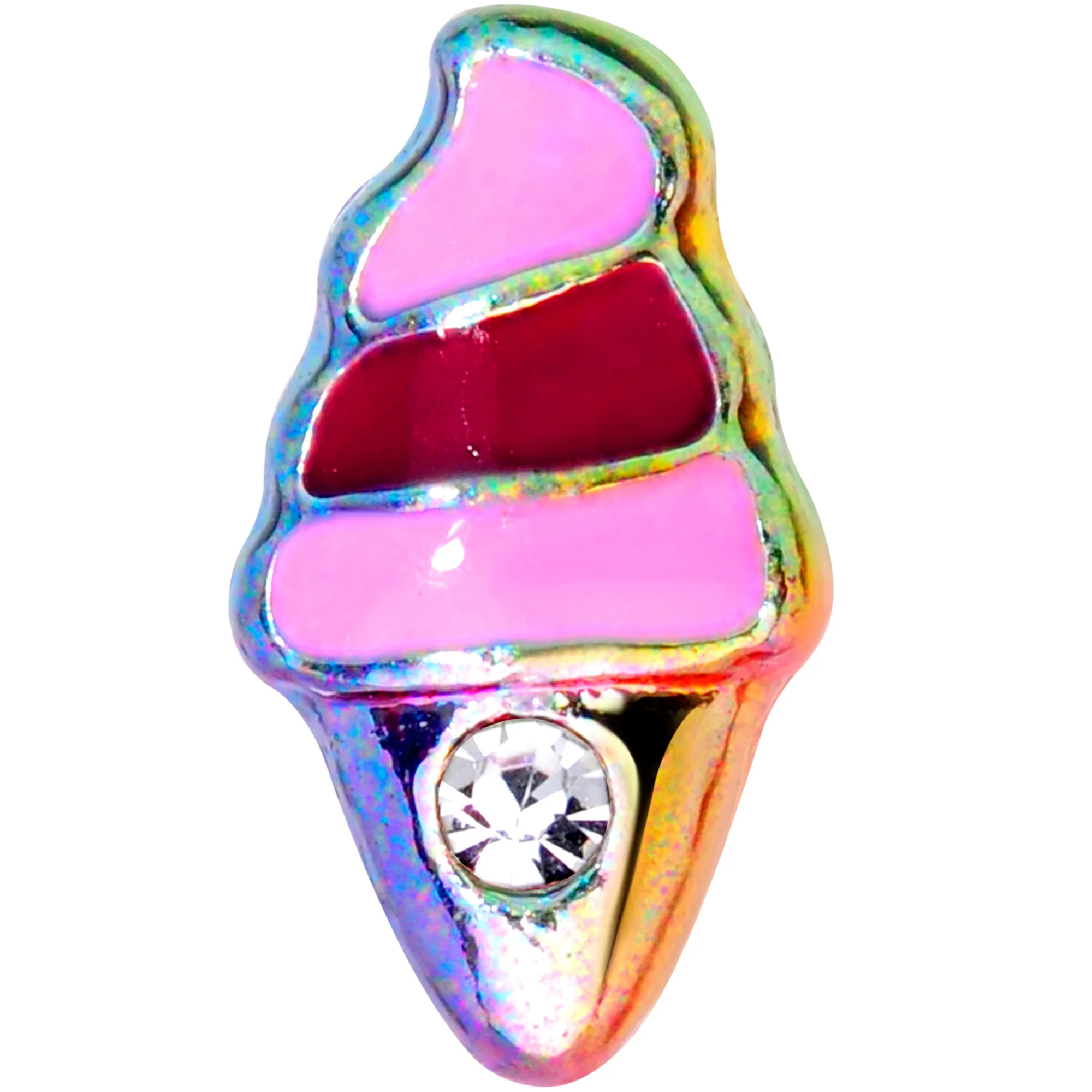 20G 1/4 Clear Gem Rainbow Ice Cream Cone L Shaped Nose Ring - Image 2