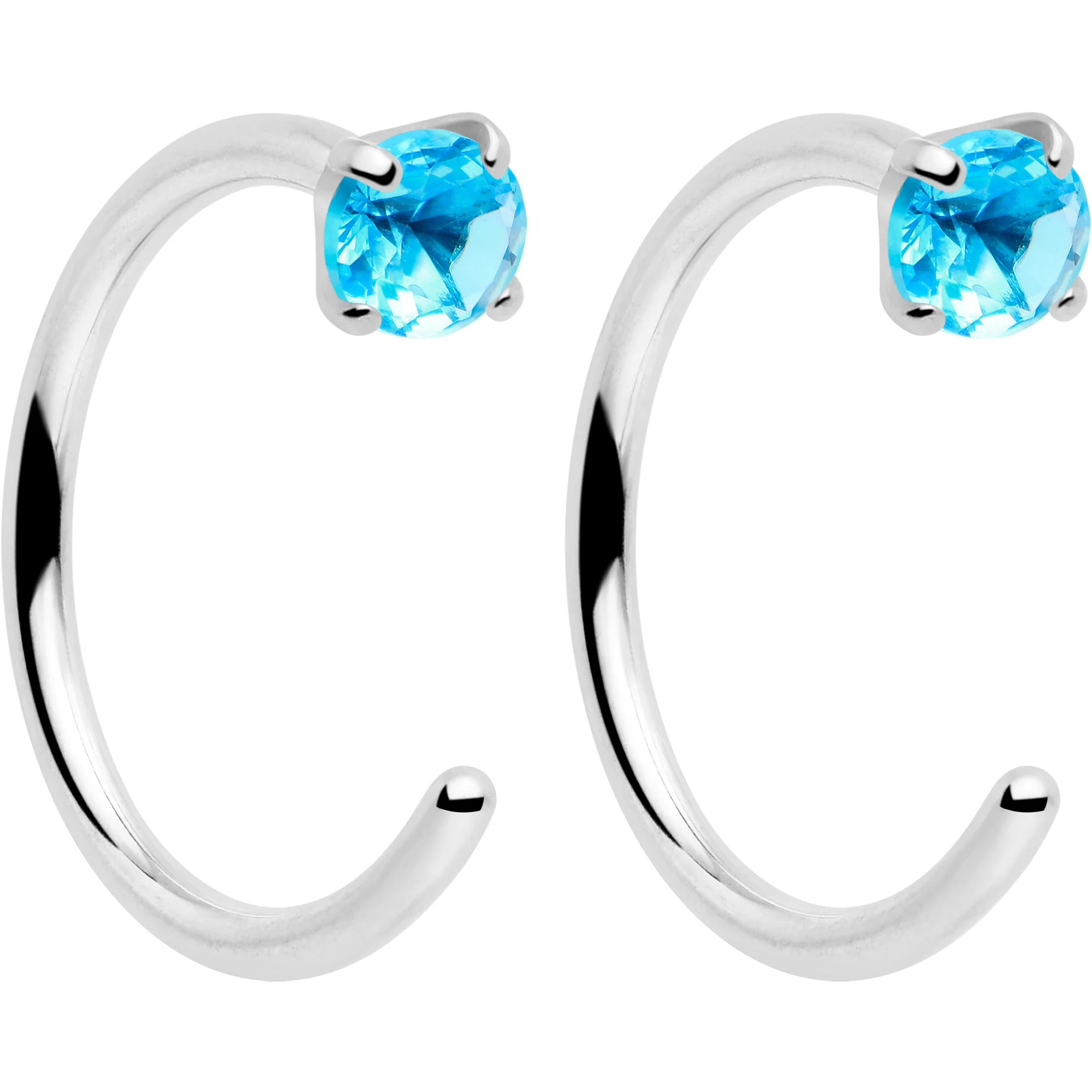 20G 2mm Gem Implant Grade Titanium Open Hoop Earrings - Image 3