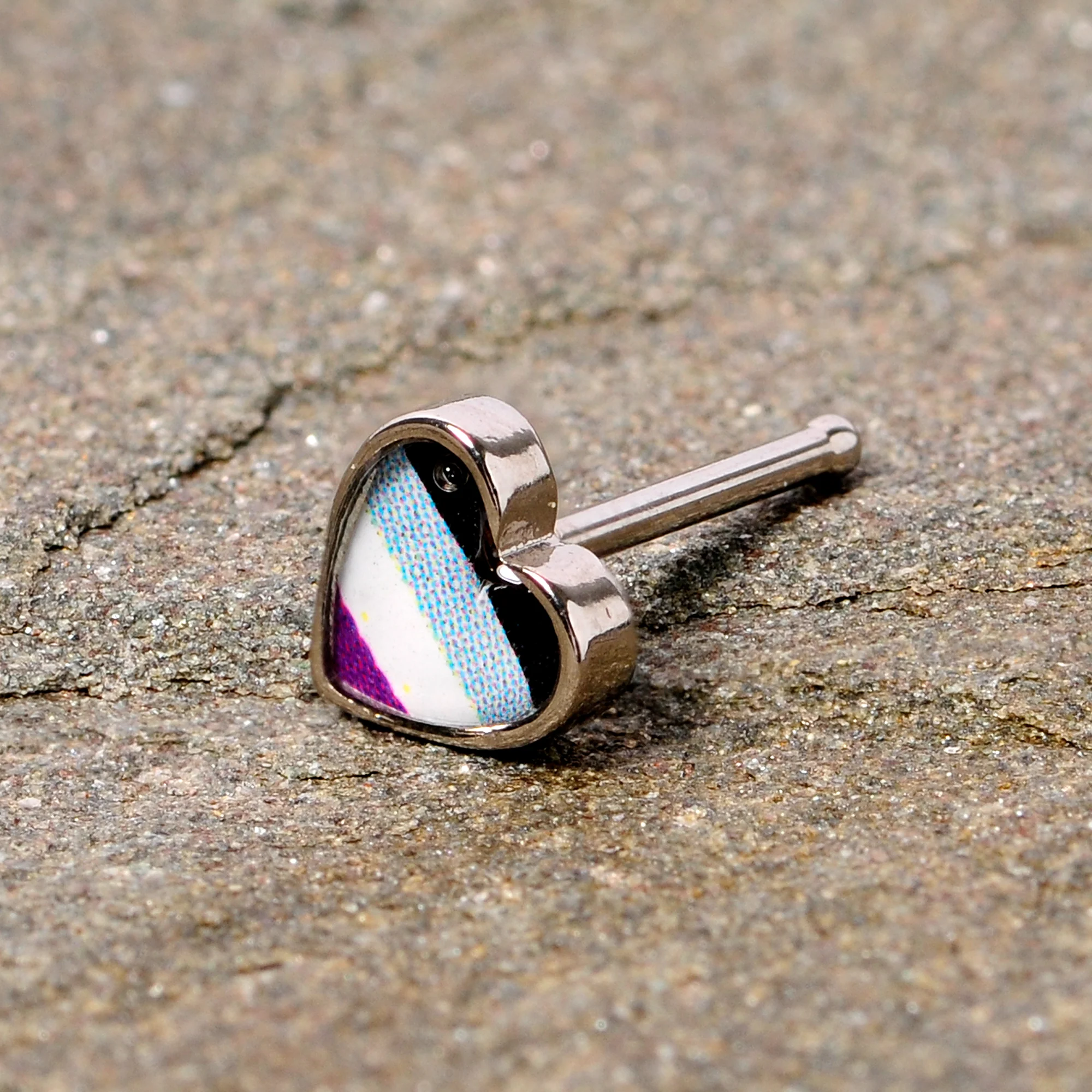 20G 3/8 Black Grey Purple Asexual Pride Heart Nose Bone - Image 8