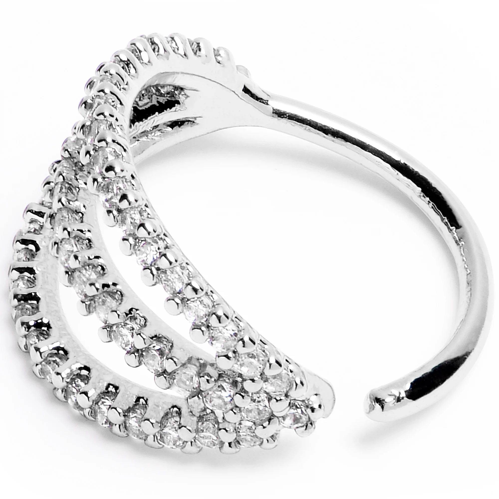 20G 3/8 Clear CZ Gem Faux Triple Hoop Nose Hoop - Image 2