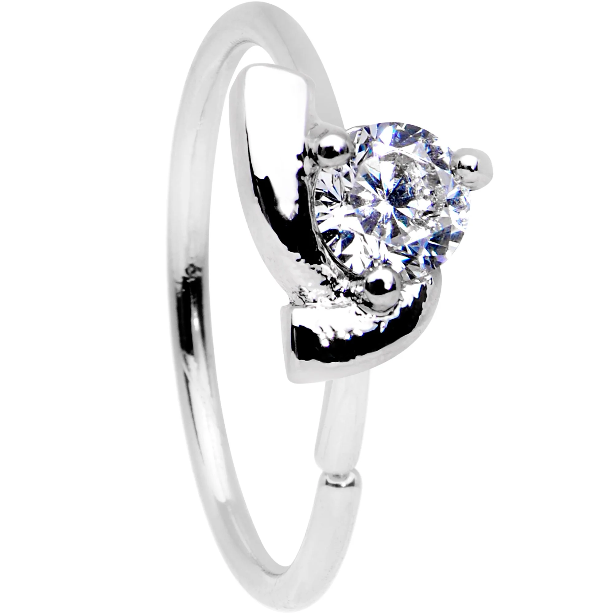 20G 3/8 Clear Gem Pronged Seamless Circular Ring - Image 2