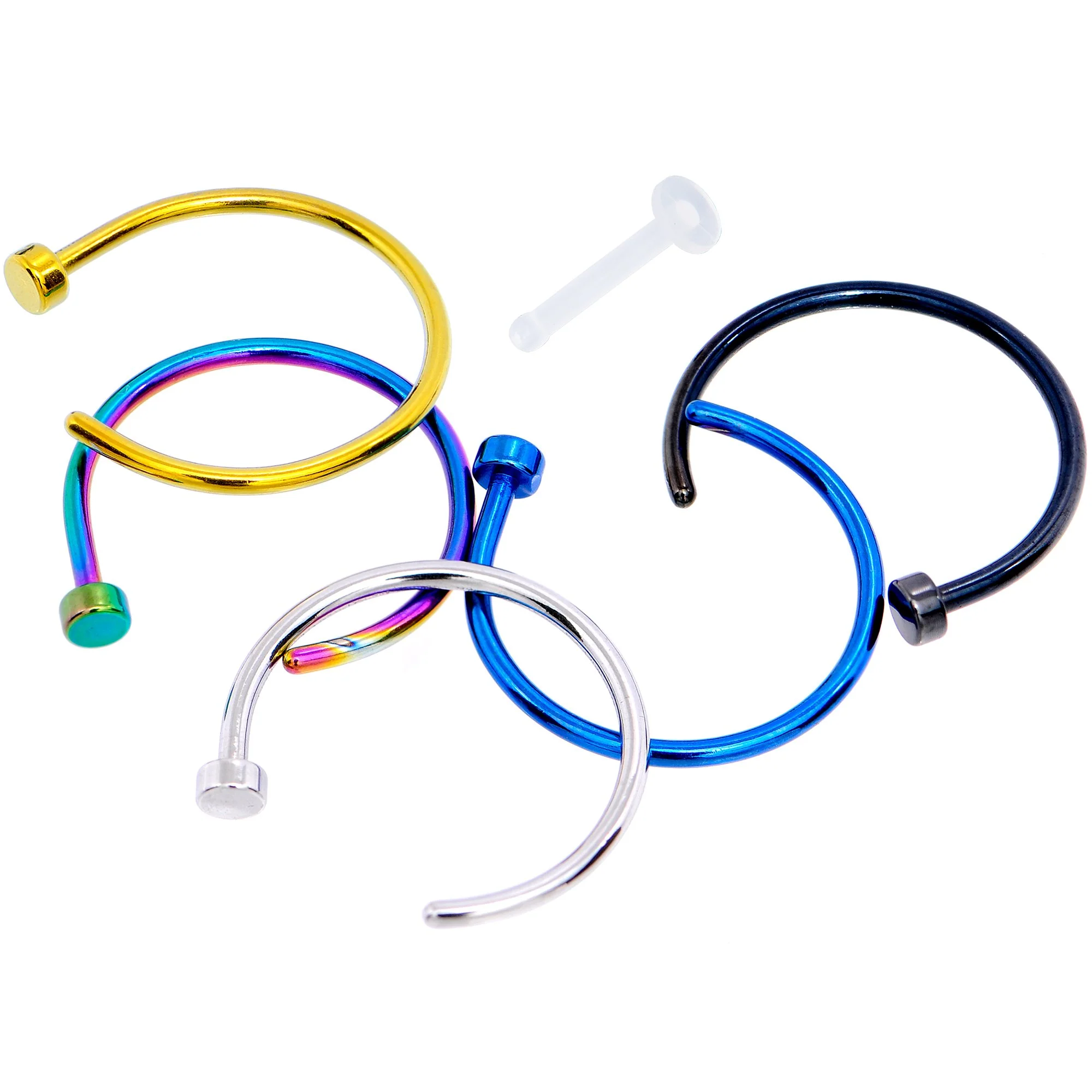 20G 3/8 Pack Set of 5 Assorted Stainless Steel Nose Hoop Rings - Image 2
