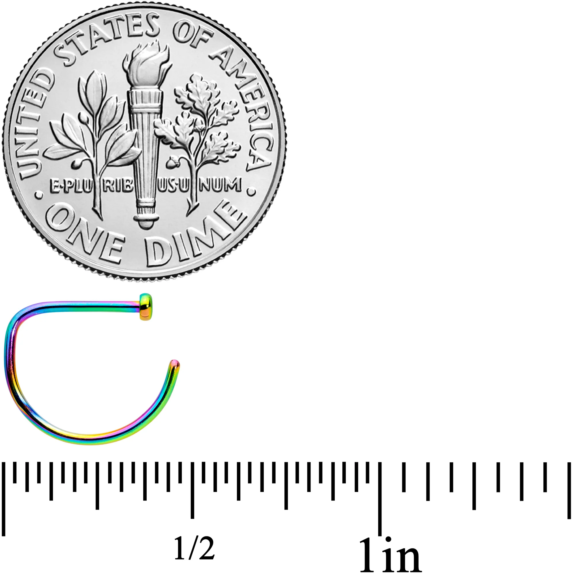 20G 3/8 Rainbow Implant Grade Titanium D Shape Nose Hoop - Image 4