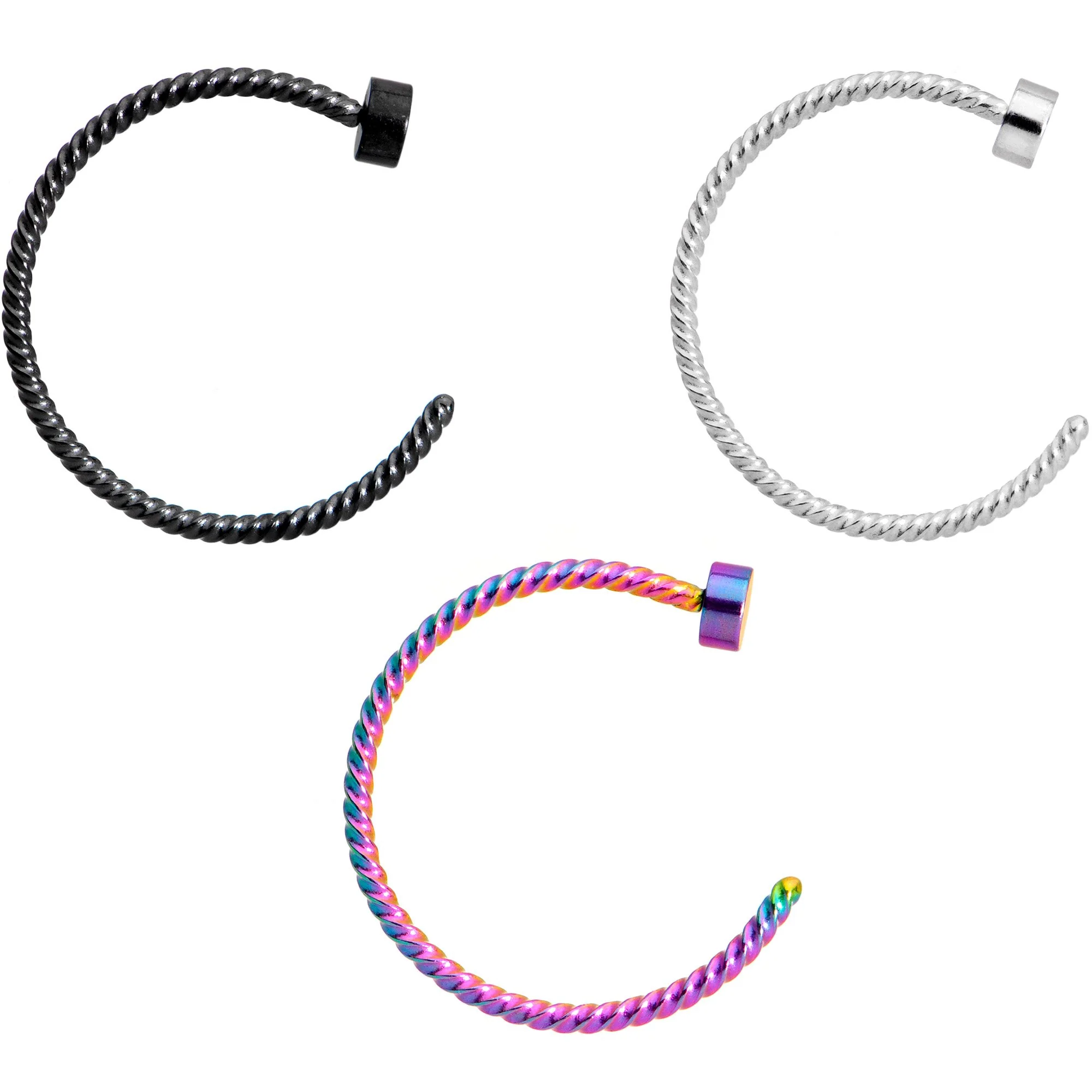 20G 3/8 Rainbow Pack Set of 3 Twisted Nose Hoop Rings - Image 2