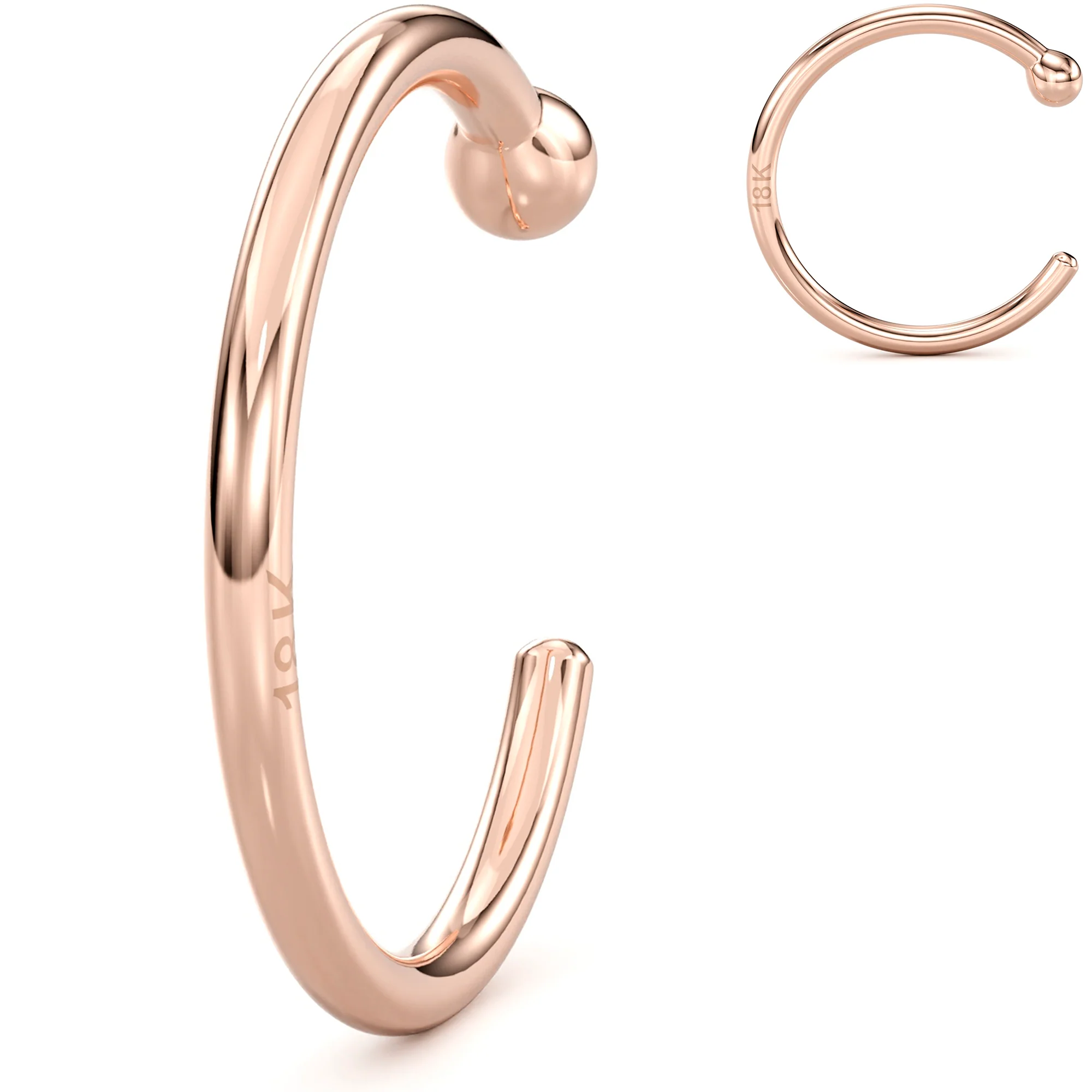 20G 3/8 Solid 18K Rose Gold Nose Hoop - Image 8