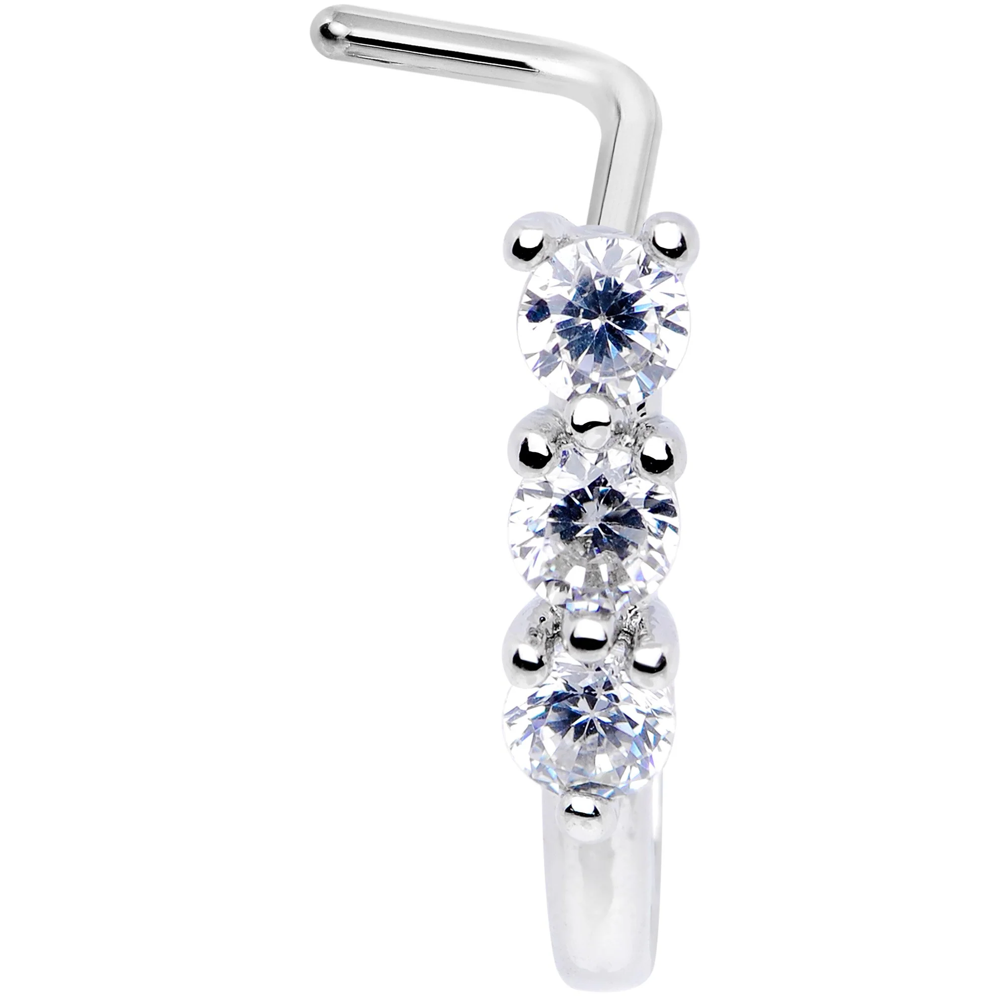 20G Clear CZ Gem Trio Hearts Faux Hoop L Shaped Nose Ring - Image 2