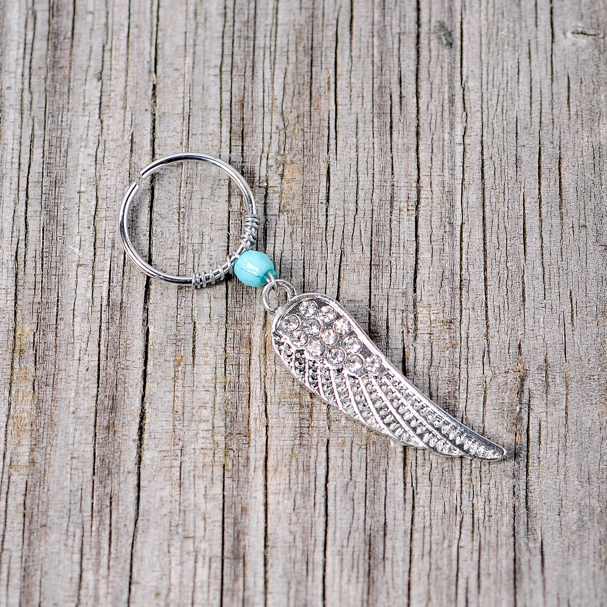 20G 3/8 Clear Gem Feather Feathered Wing Dangle Closure Ring - Image 4