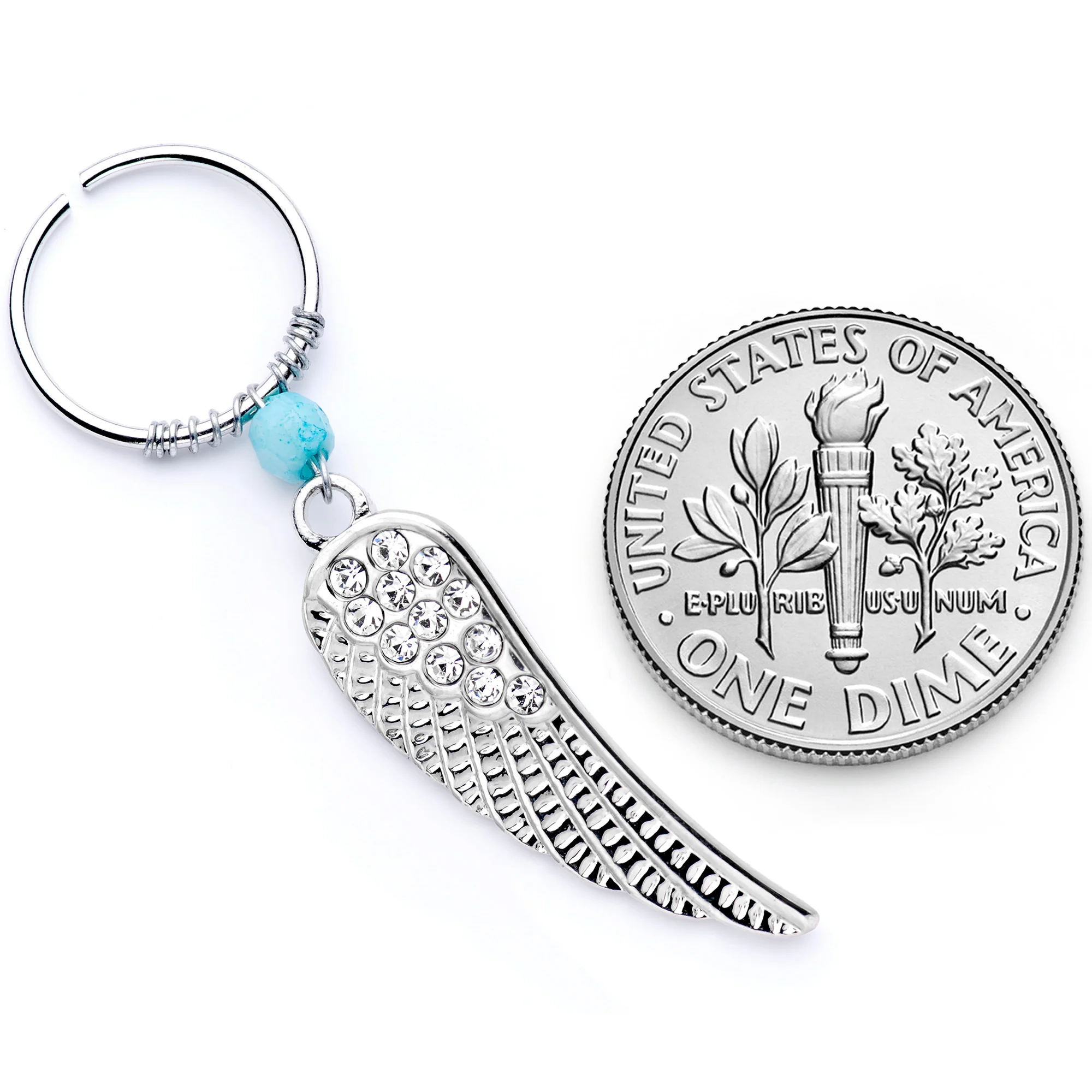 20G 3/8 Clear Gem Feather Feathered Wing Dangle Closure Ring - Image 6