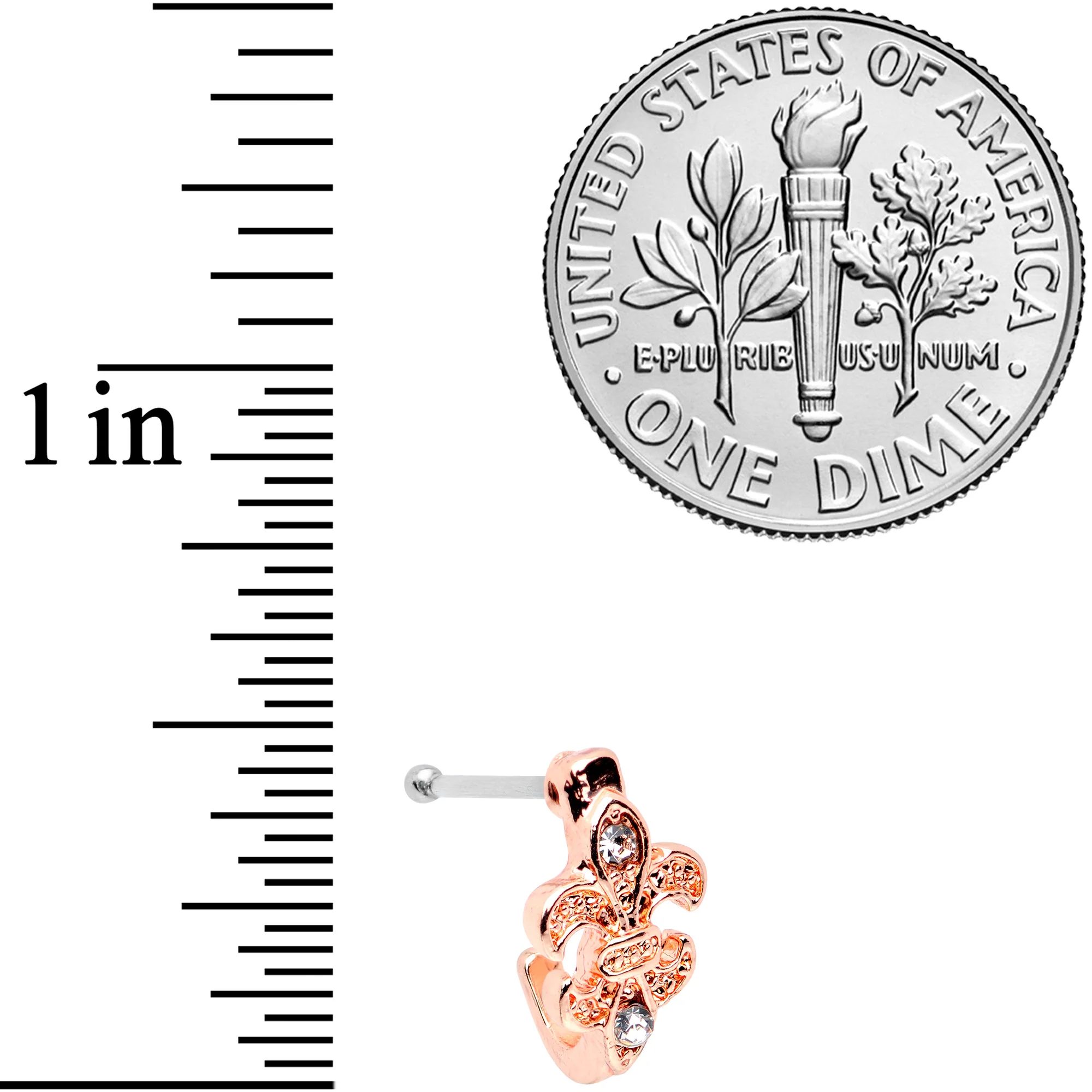 20G 3/8 Clear Gem Rose Gold Tone Fleur De Lis Faux Hoop Nose Bone - Image 8
