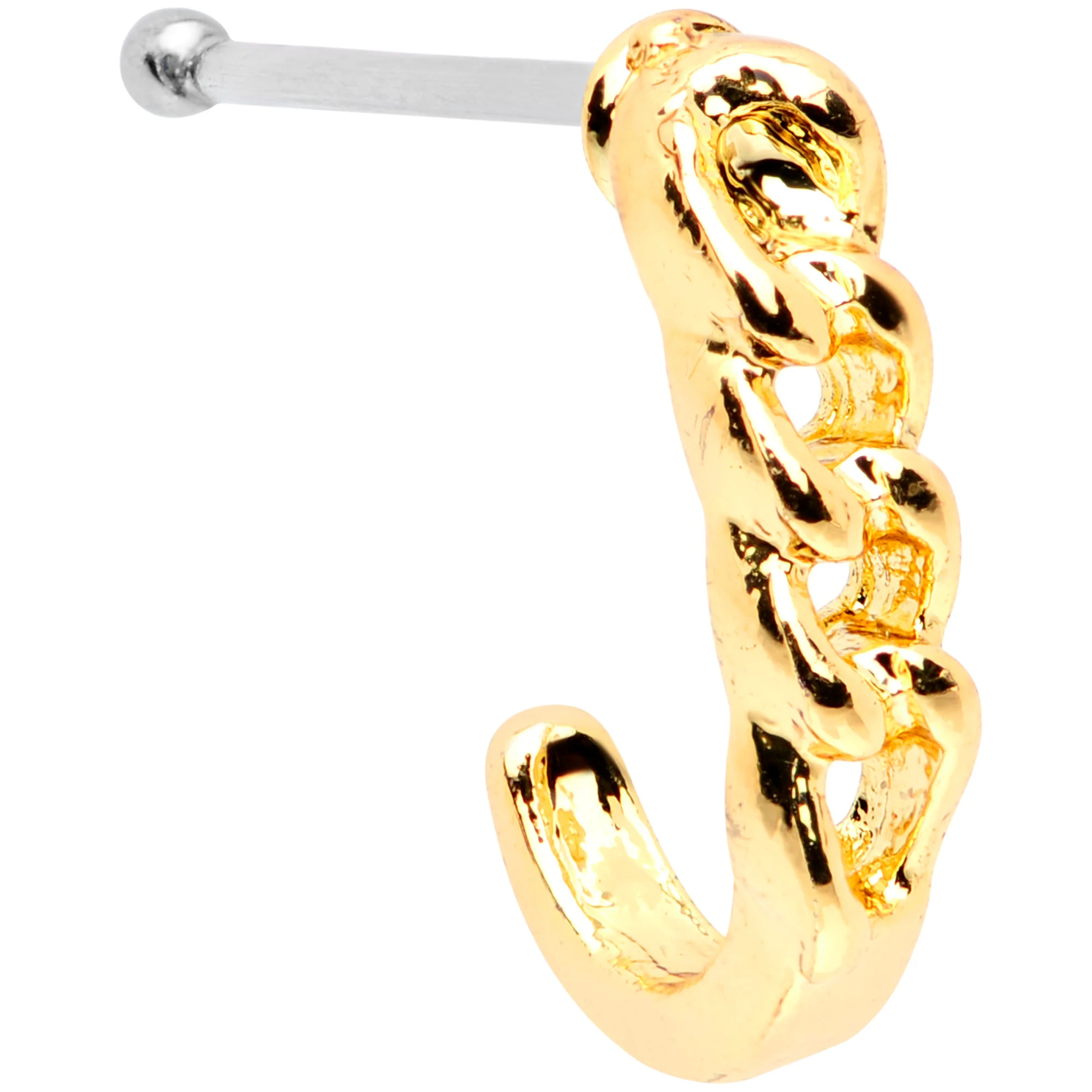 20G 3/8 Gold Tone Chain Link Faux Hoop Nose Bone