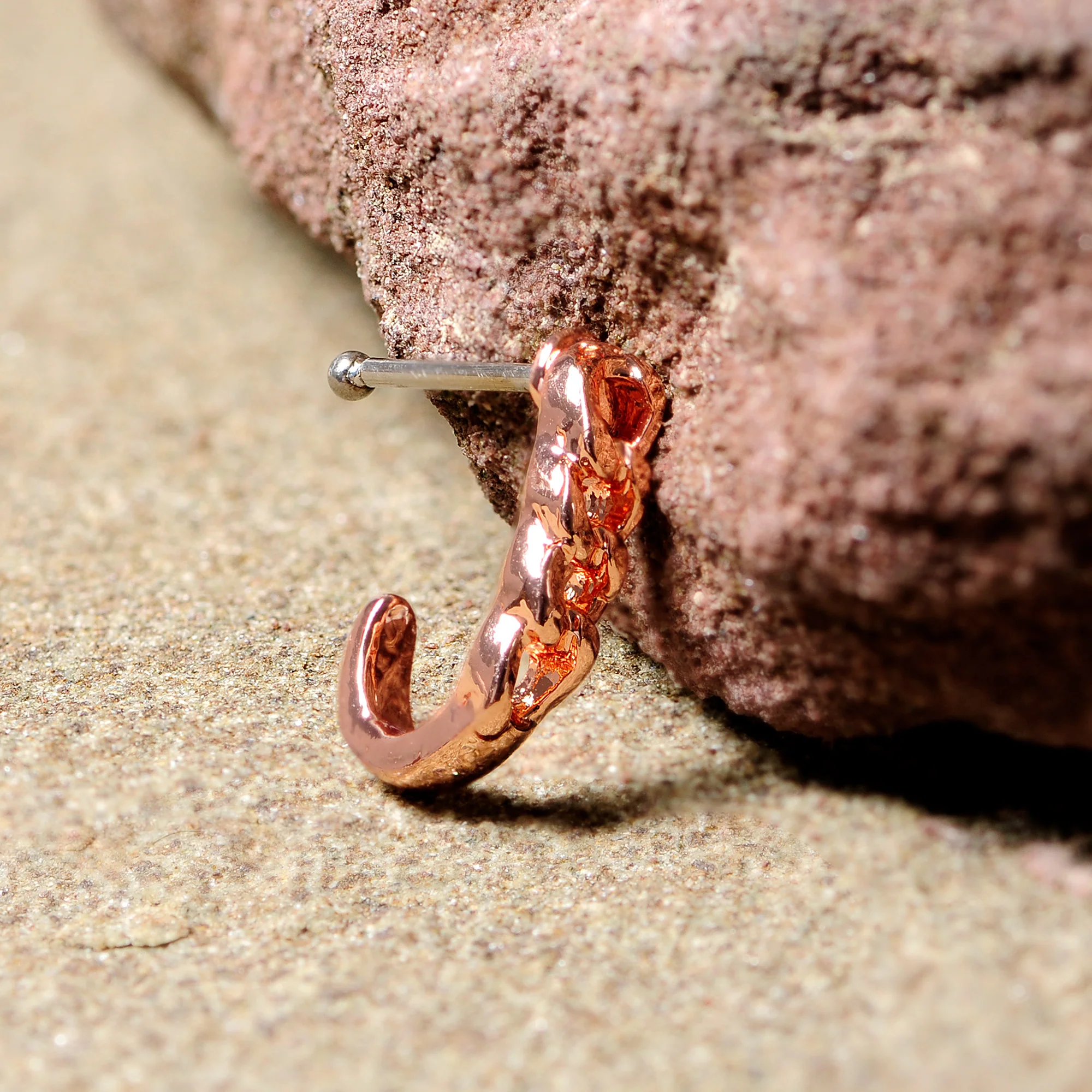 20G 3/8 Rose Gold Tone Chain Link Faux Hoop Nose Bone - Image 5