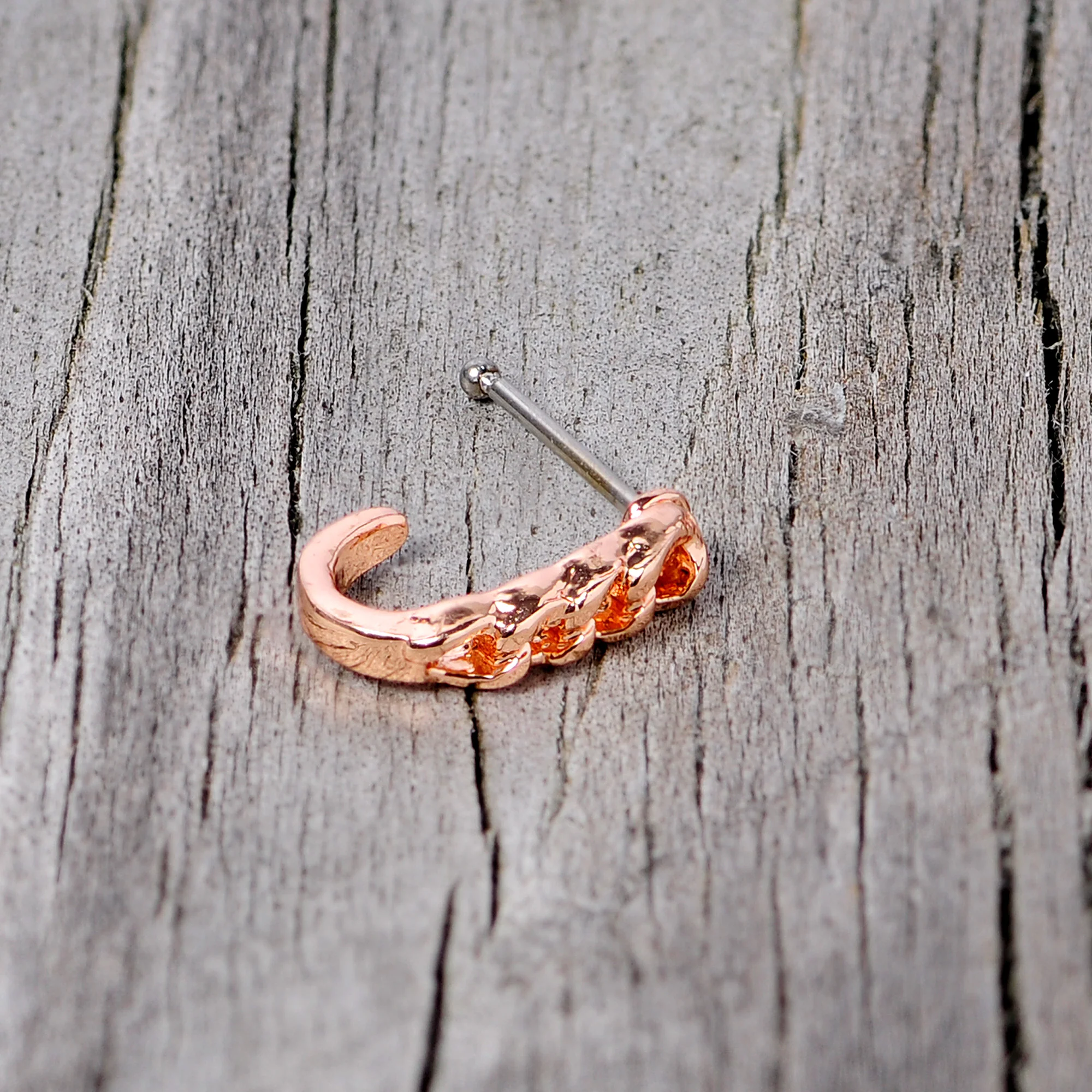 20G 3/8 Rose Gold Tone Chain Link Faux Hoop Nose Bone - Image 6