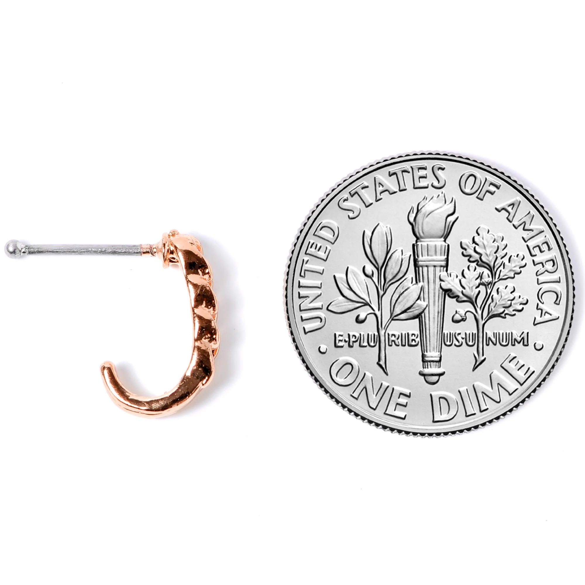 20G 3/8 Rose Gold Tone Chain Link Faux Hoop Nose Bone - Image 7