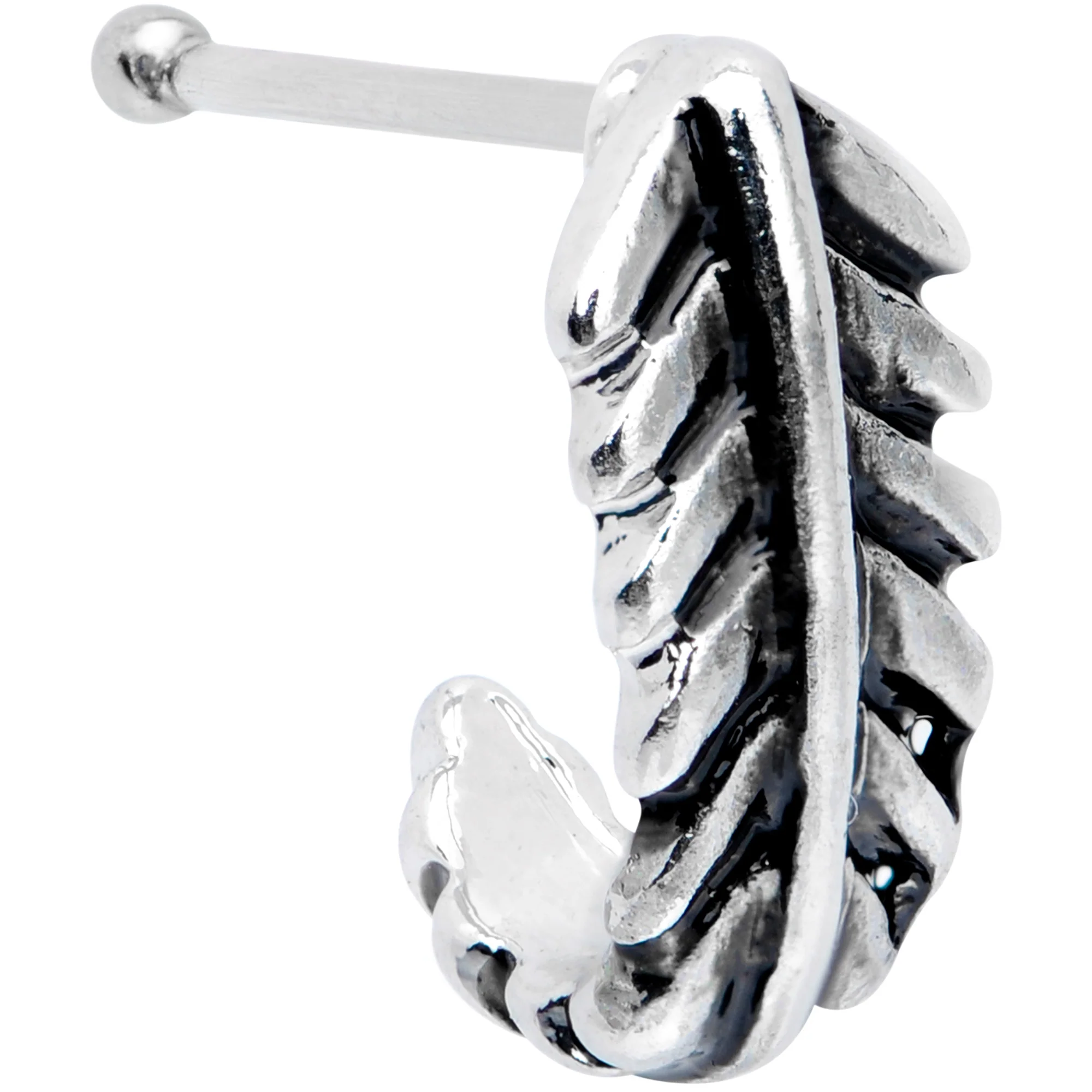 20G 3/8 Steel Feather Faux Hoop Nose Bone