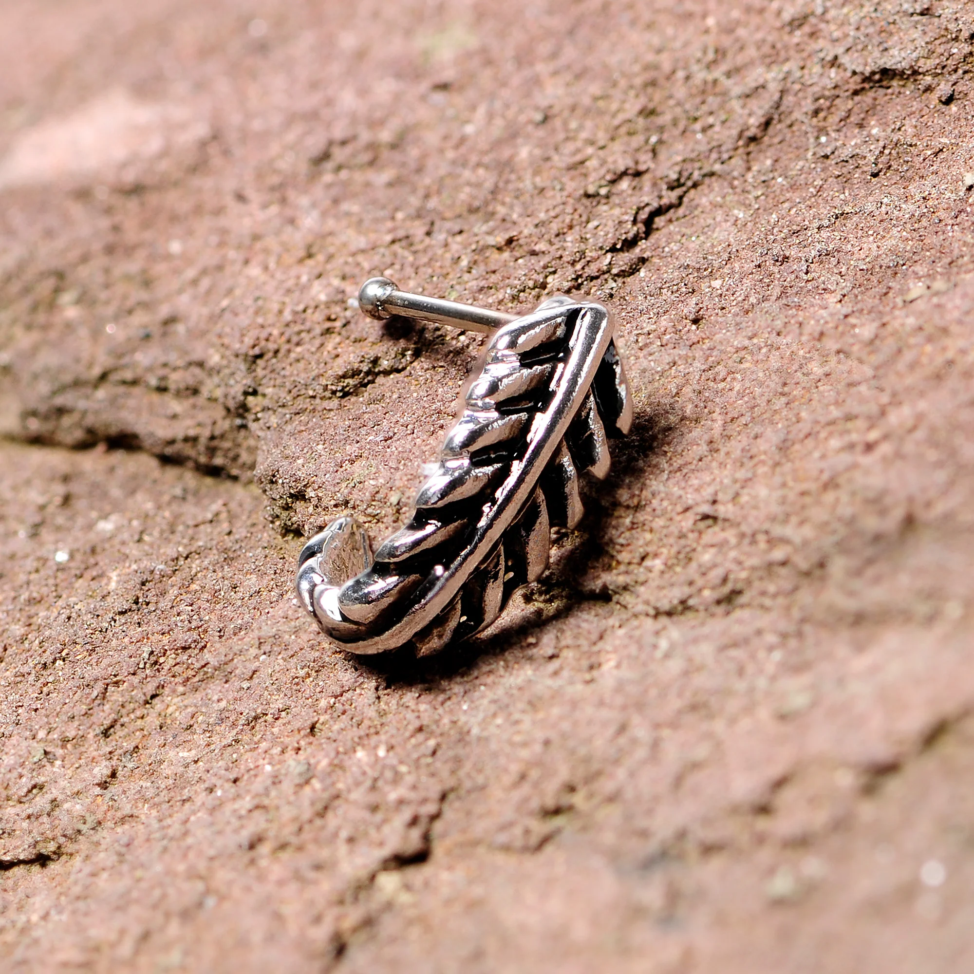 20G 3/8 Steel Feather Faux Hoop Nose Bone - Image 4