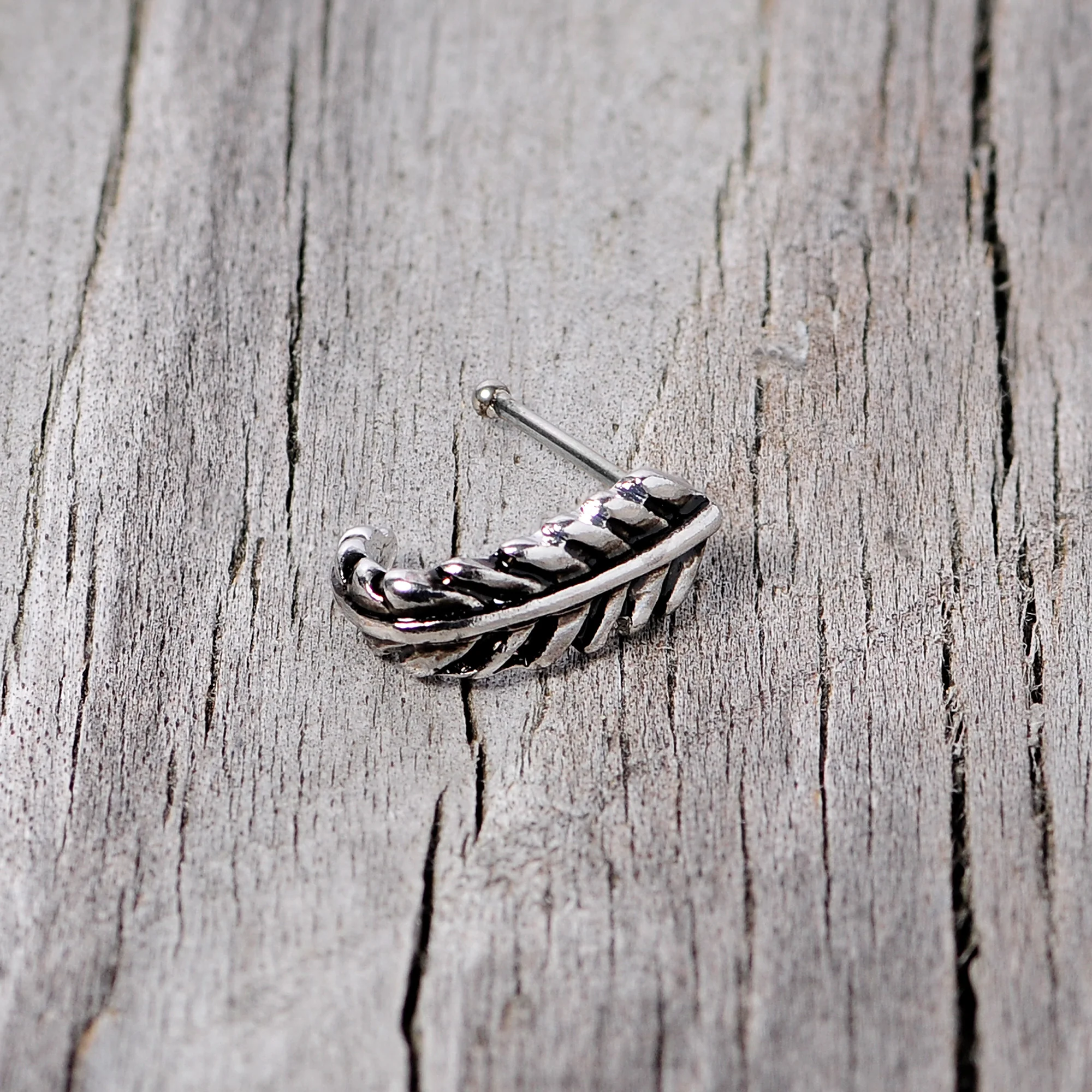 20G 3/8 Steel Feather Faux Hoop Nose Bone - Image 5
