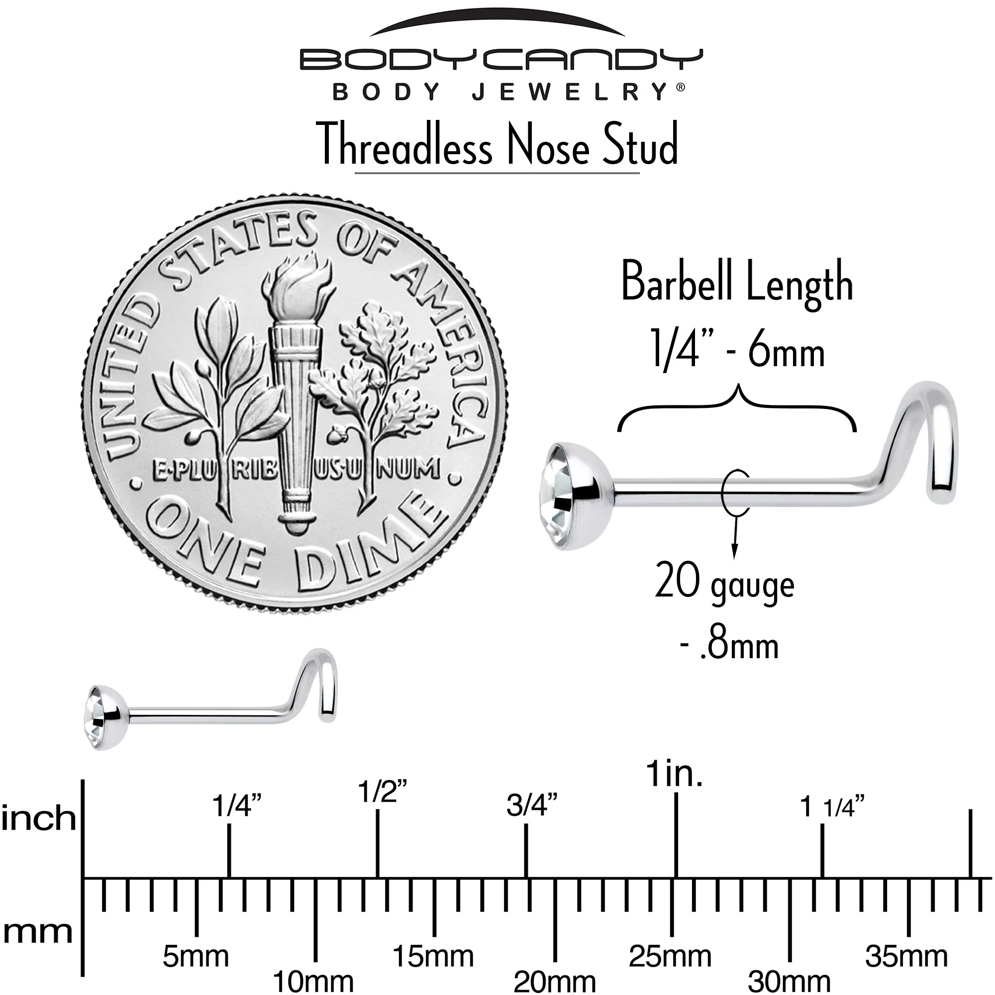 20G 3mm CZ Bezel Set Push-In Threadless Nose Screw Nose Ring - Image 5