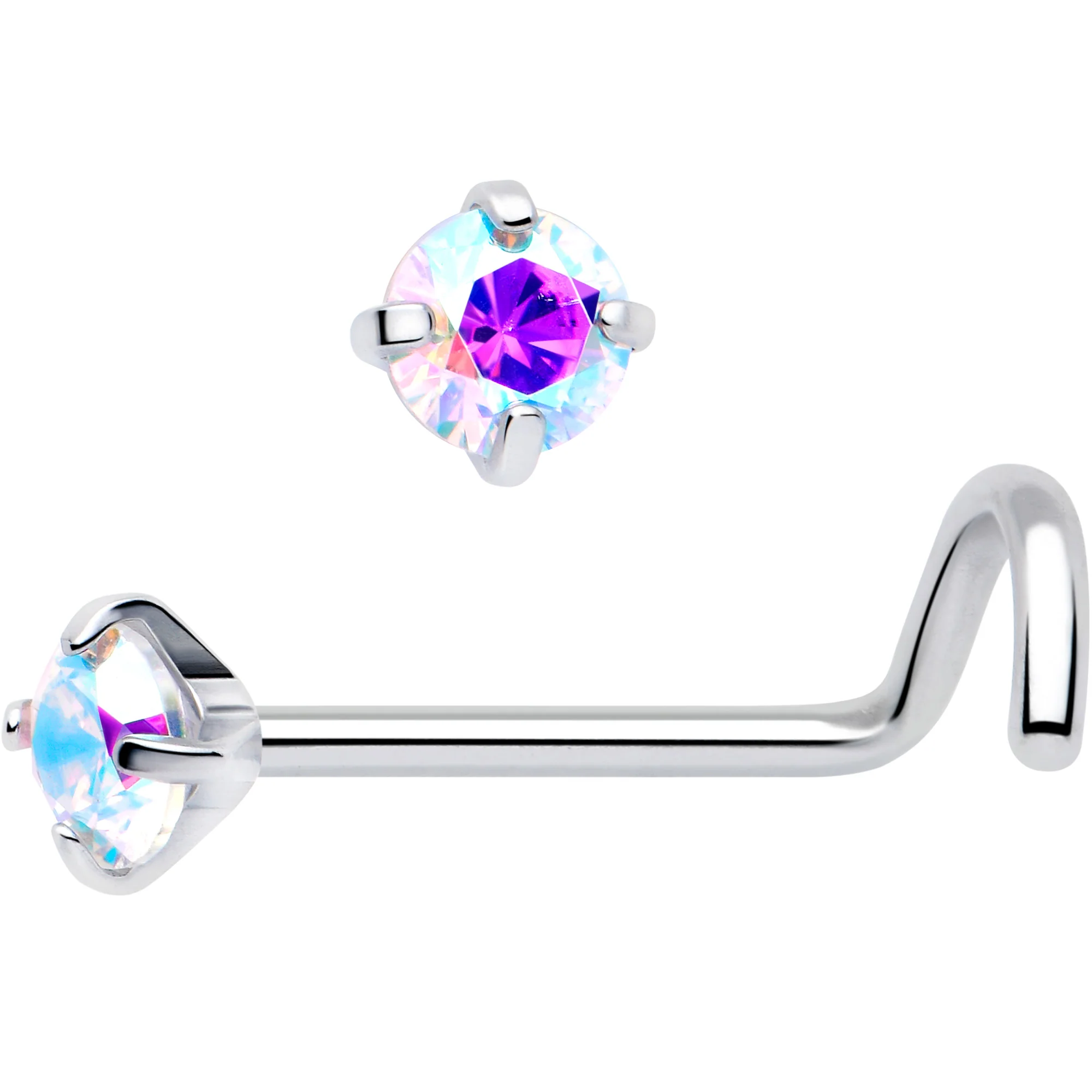 20G 3mm CZ Prong Set Push-In Threadless Nose Screw Nose Ring - Image 3