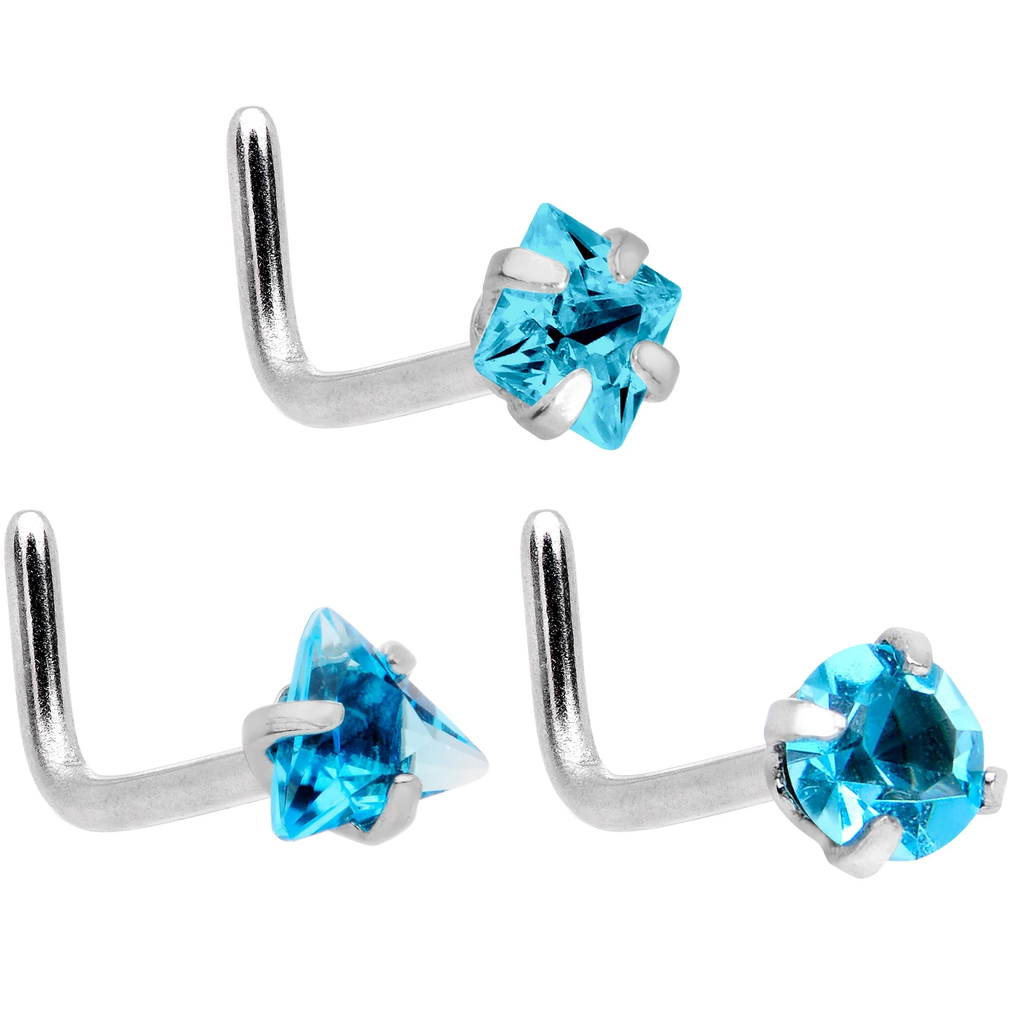 20G 5/16 Aurora Aqua Gem Variety L Shaped Nose Ring 6 Pack Set - Image 3