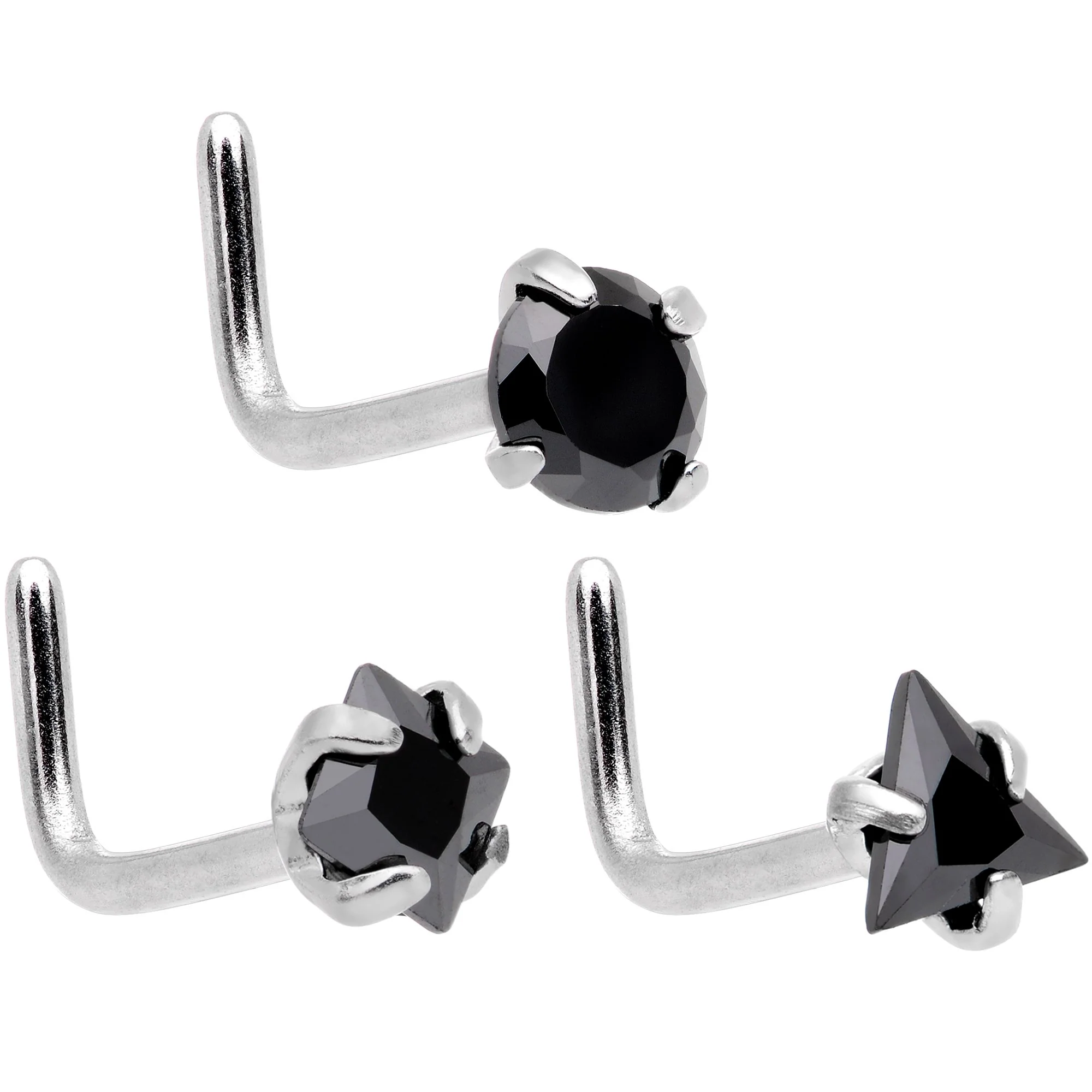 20G 5/16 Aurora Black Gem Variety L Shaped Nose Ring 6 Pack Set - Image 3