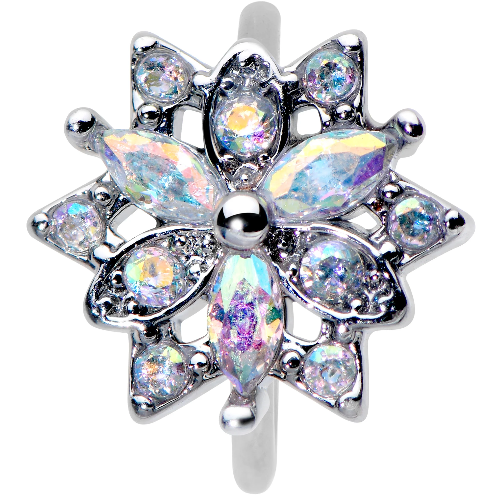 20G 5/16 Aurora CZ Gem Snowflake Style Nose Hoop - Image 2
