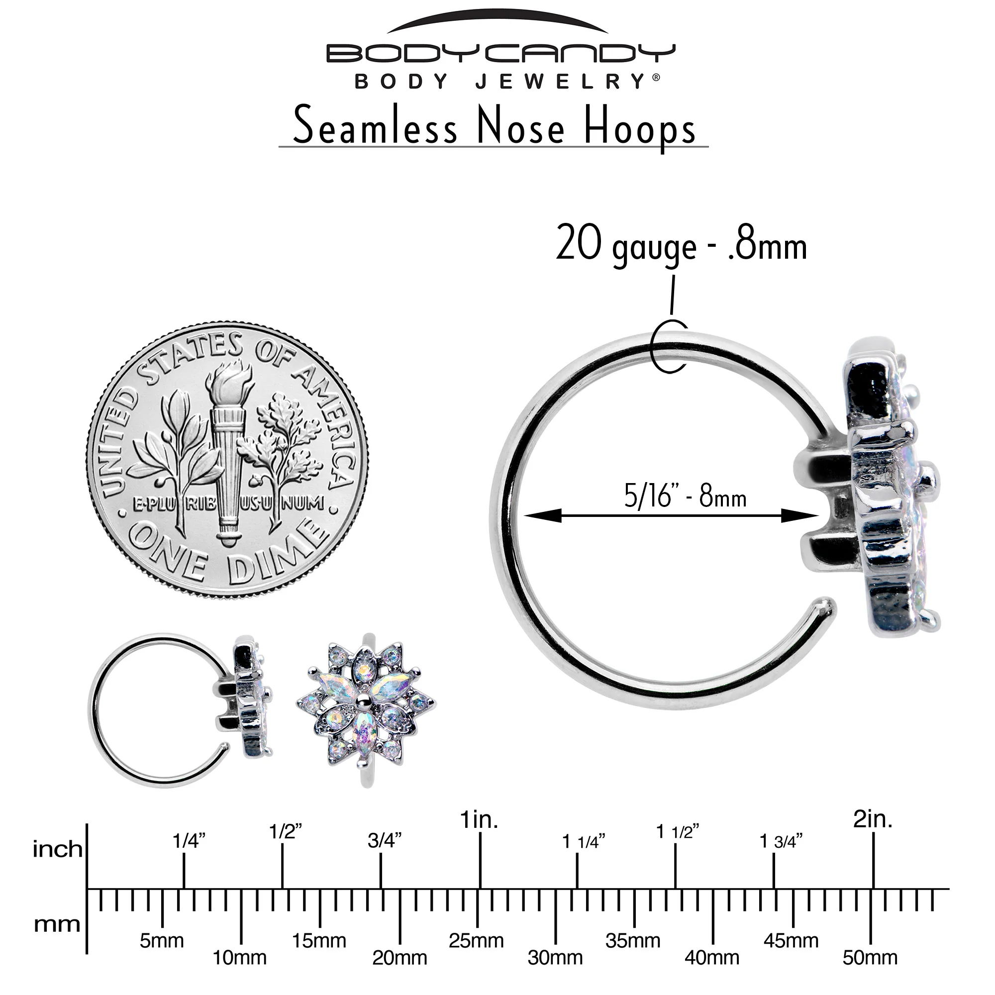 20G 5/16 Aurora CZ Gem Snowflake Style Nose Hoop - Image 5