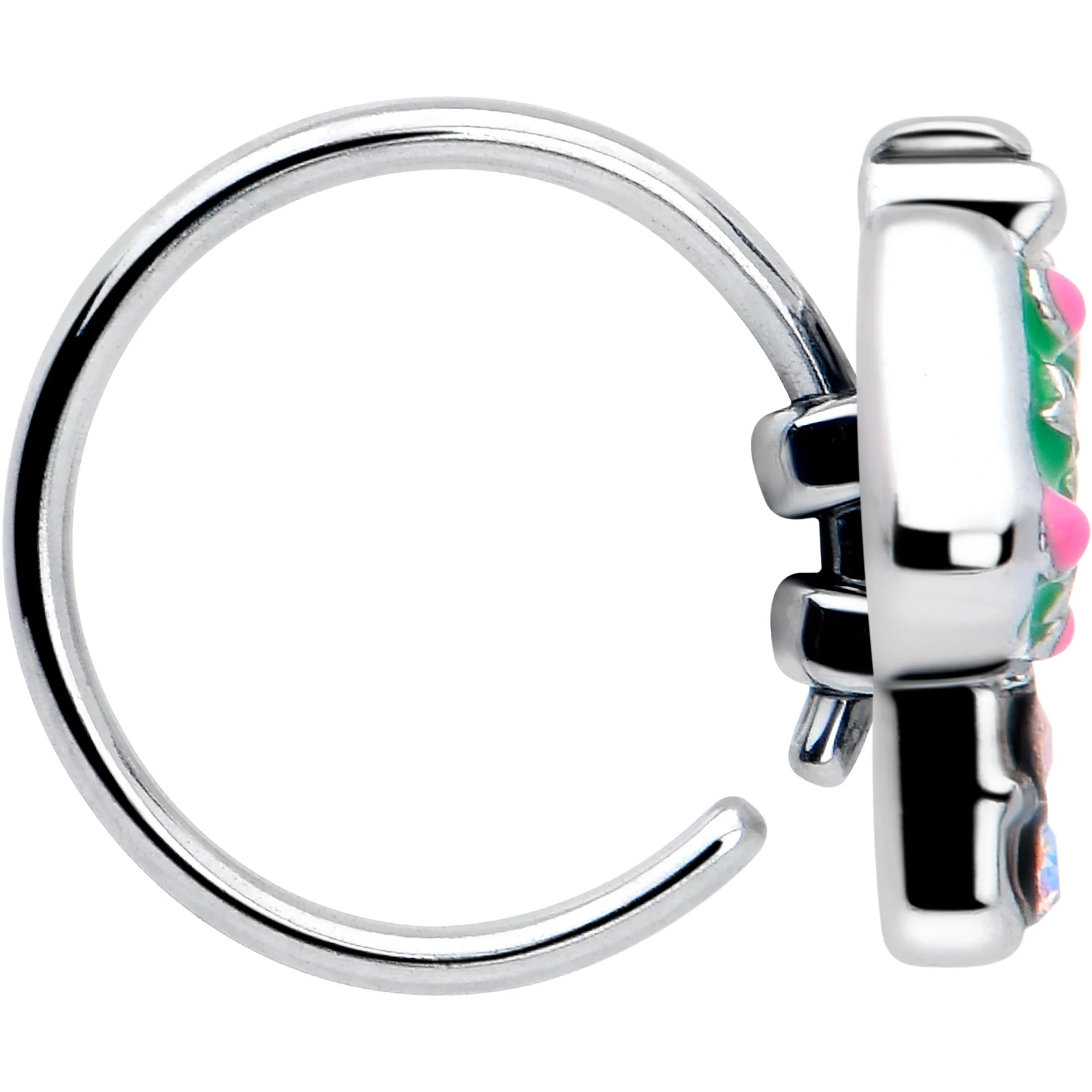 20G 5/16 Aurora Gem Fanciful Green Mushroom Nose Hoop - Image 4