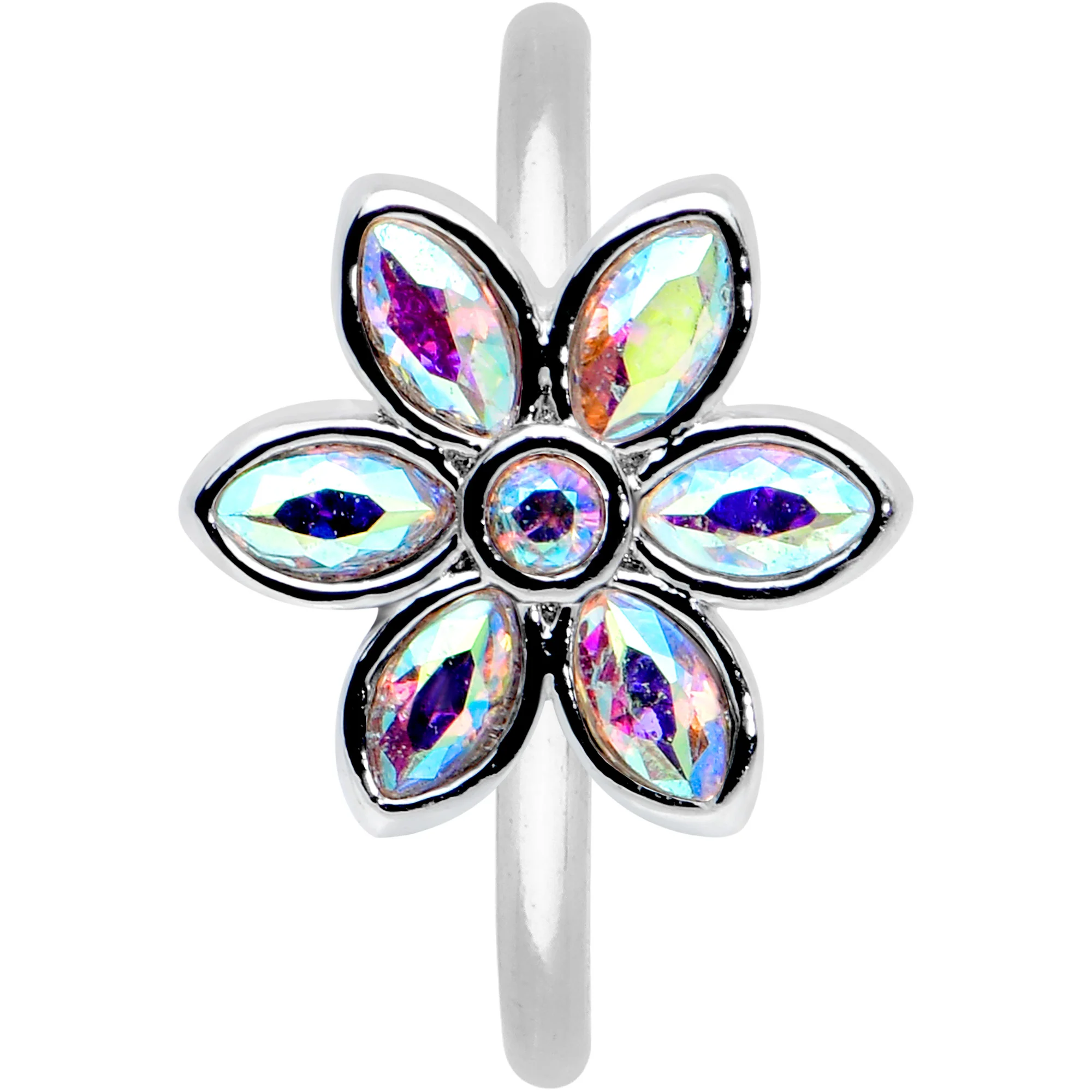 20G 5/16 Aurora Gem Fancy Flower Seamless Nose Hoop - Image 2