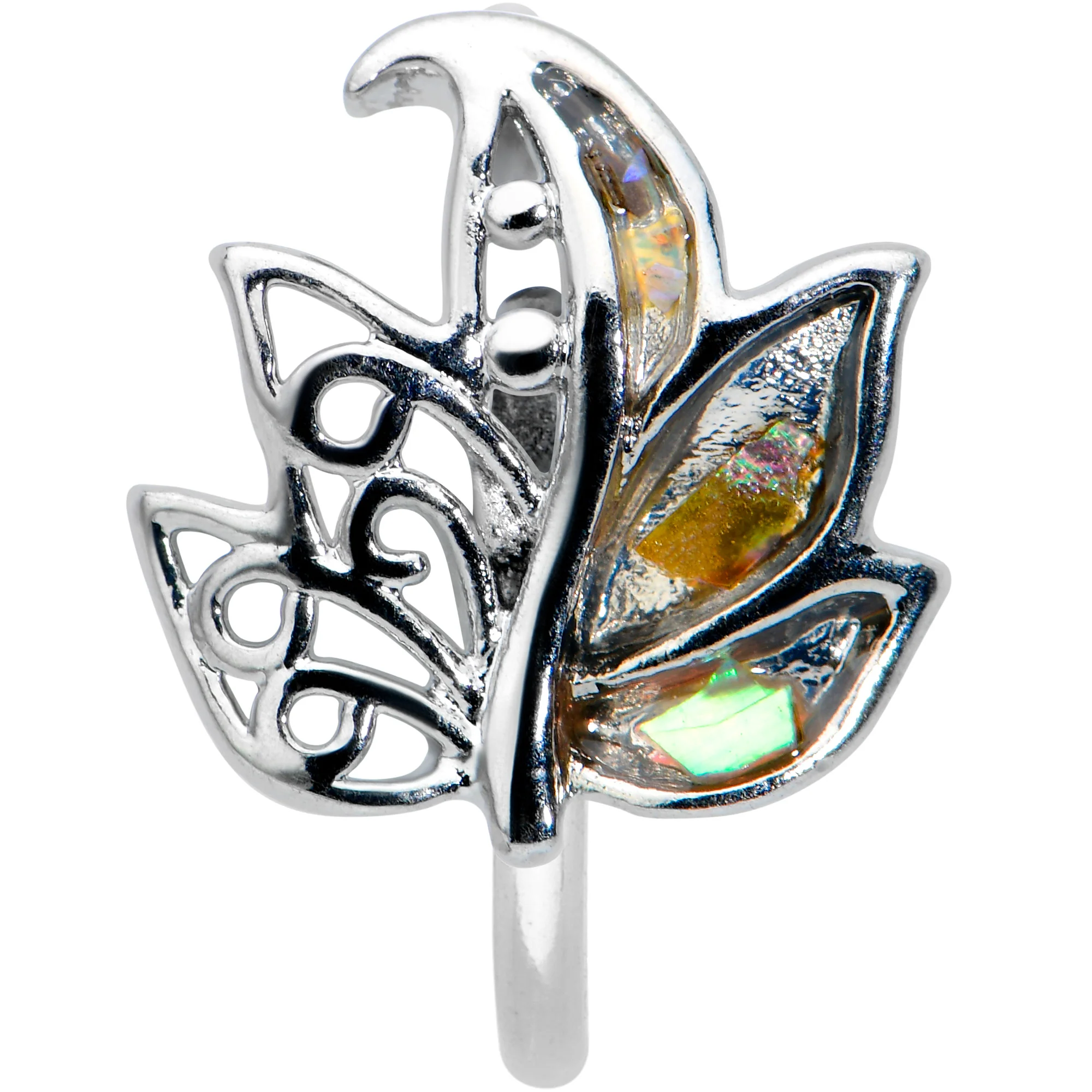 20G 5/16 Autumnal Colors Maple Leaf Nose Hoop - Image 2