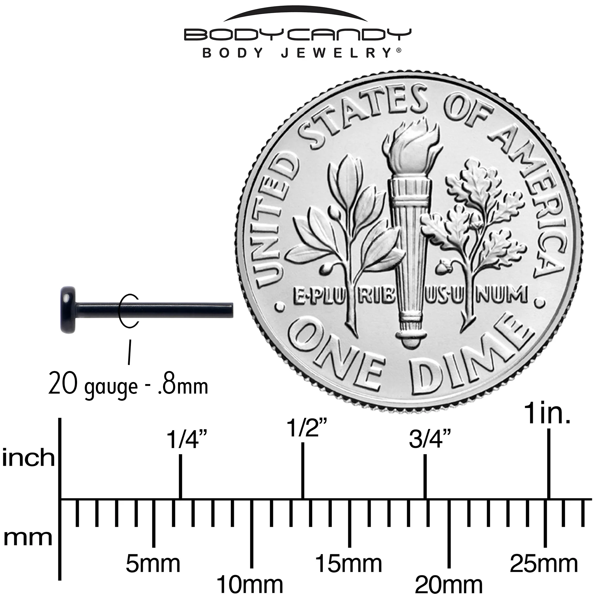 20G 5/16 Black ASTM F-136 Implant Grade Titanium Threadless Post Only Labret - Image 4