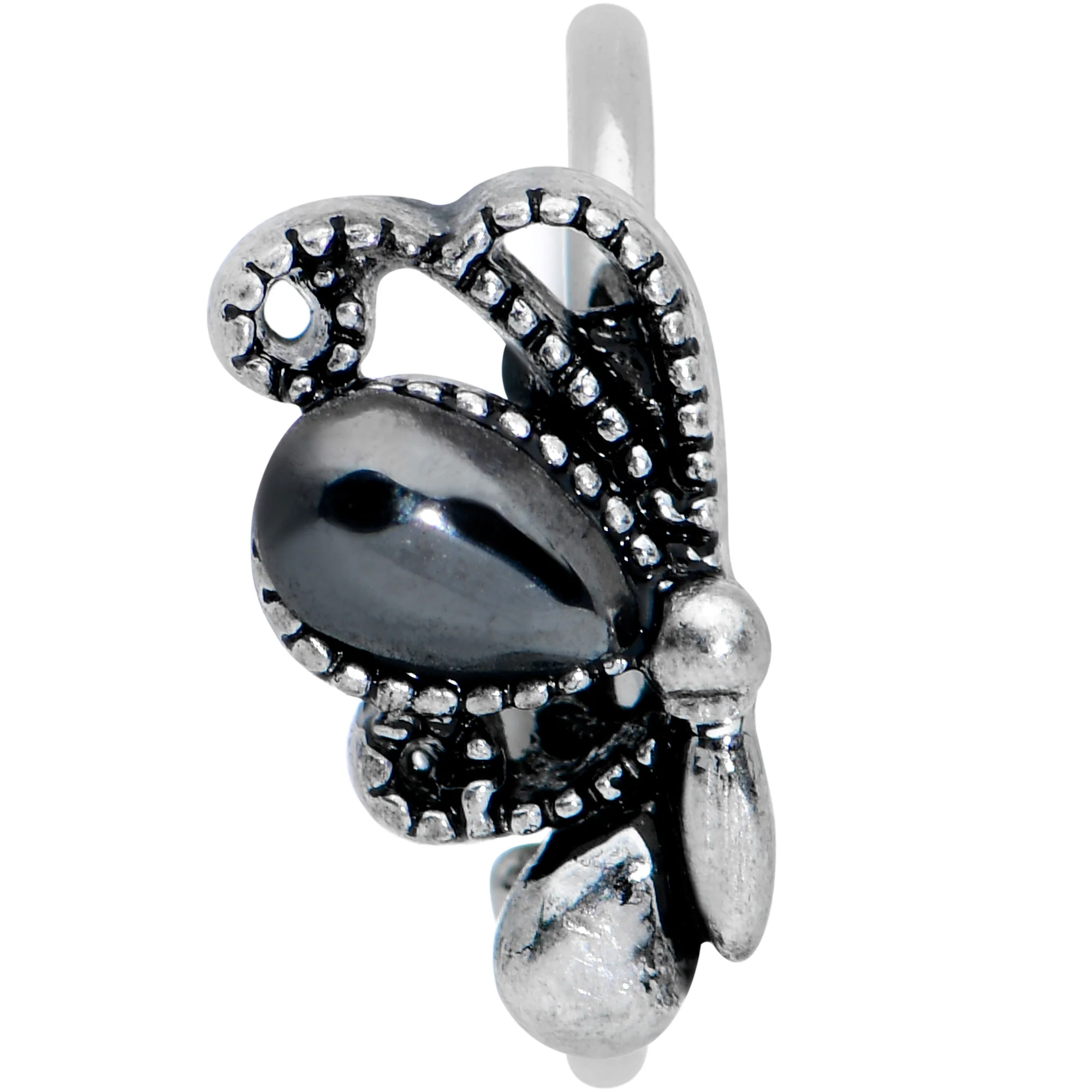 20G 5/16 Black Gem Abstract Bow Nose Hoop - Image 2