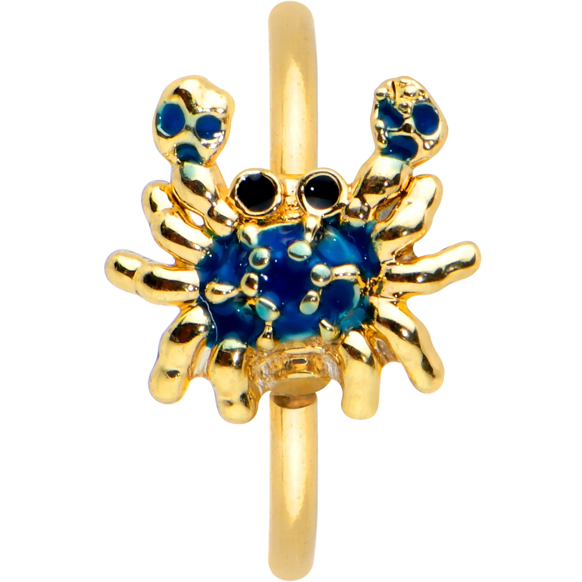 20G 5/16 Black Gem Gold Tone Blue Crab Nautical Nose Hoop - Image 2