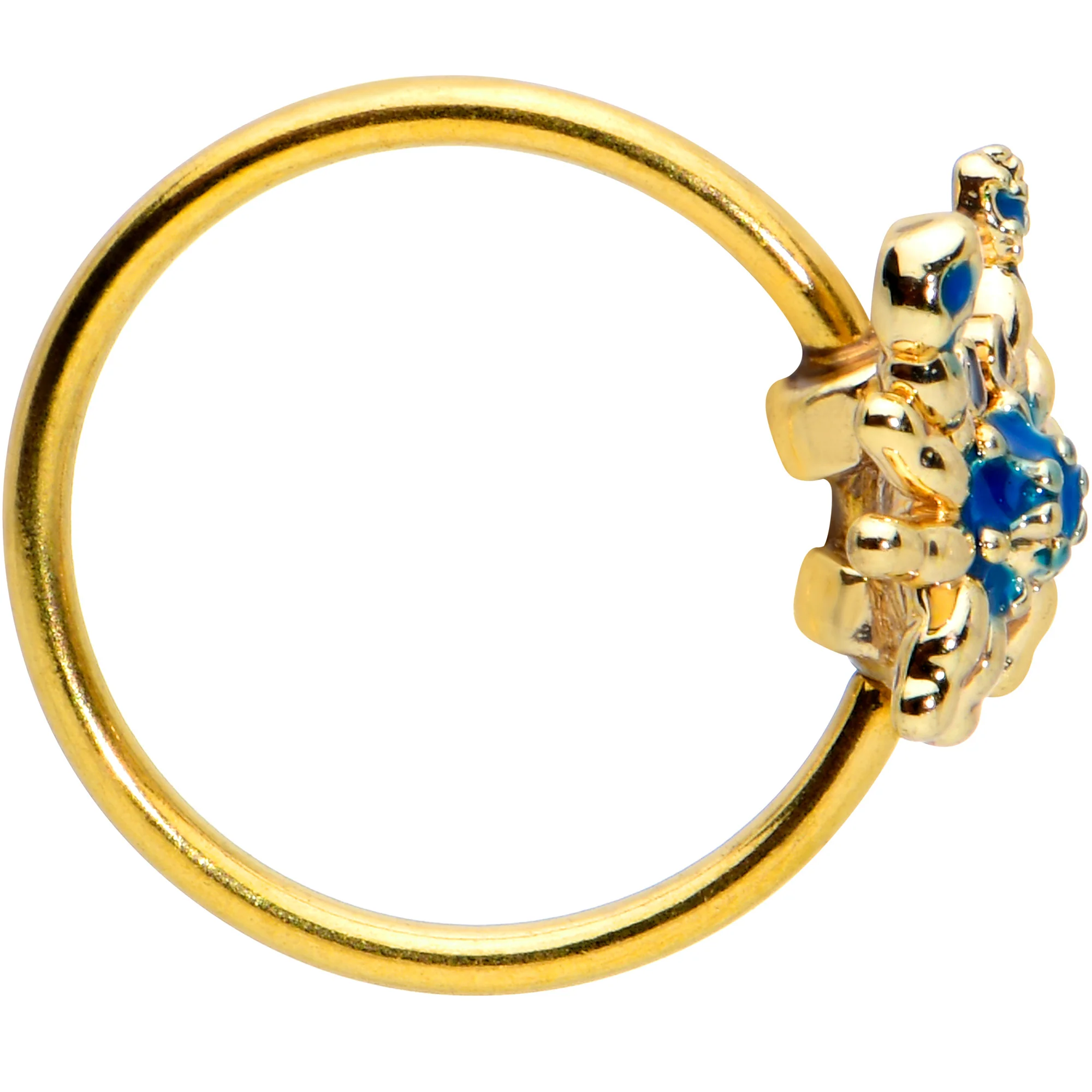 20G 5/16 Black Gem Gold Tone Blue Crab Nautical Nose Hoop - Image 3