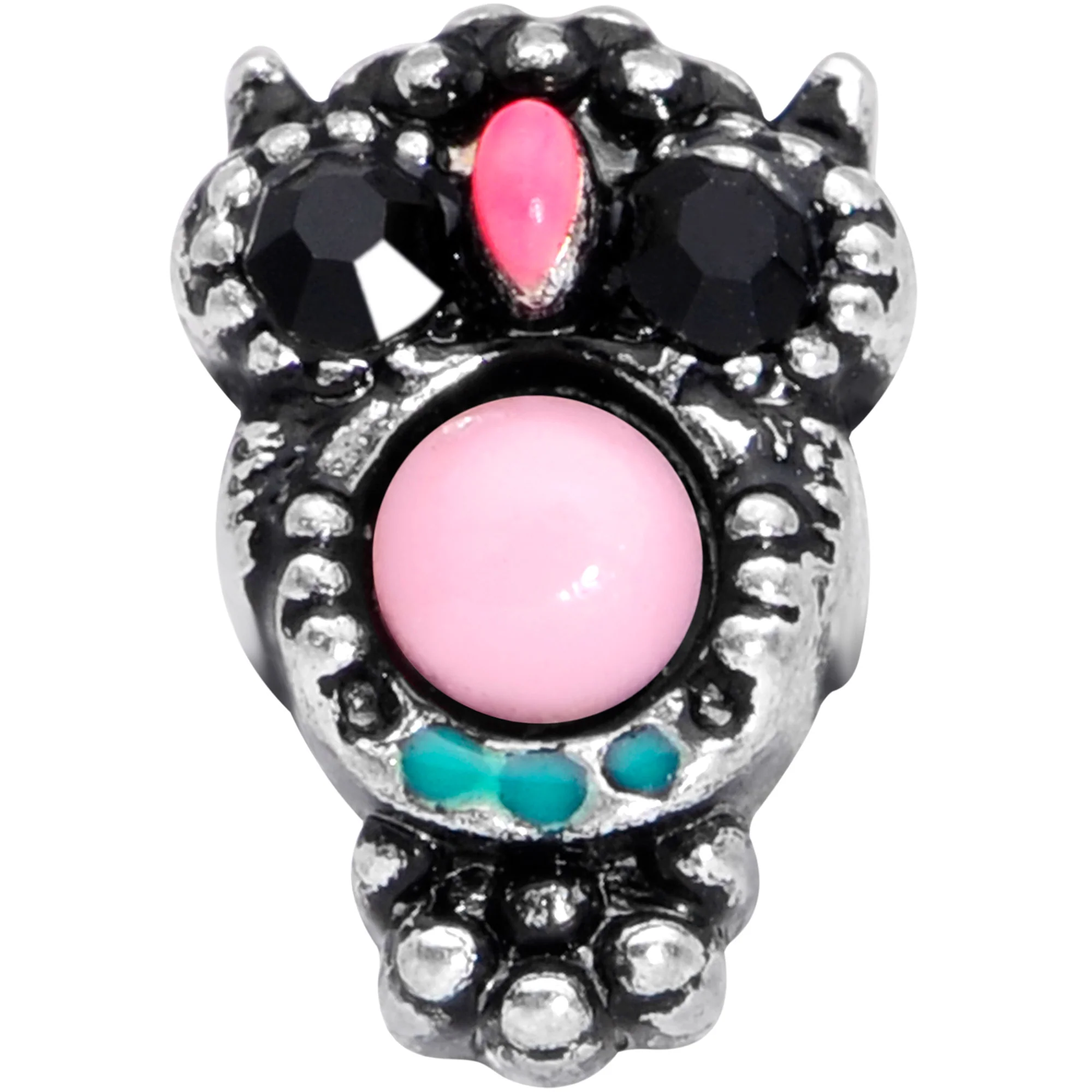 20G 5/16 Black Gem Pink Orb Owl Nose Hoop - Image 2