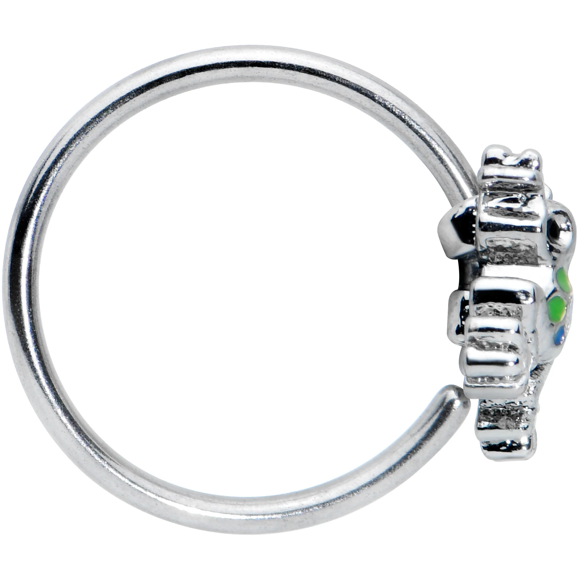20G 5/16 Black Gem Polka Dot Blue Green Frog Nose Hoop - Image 3