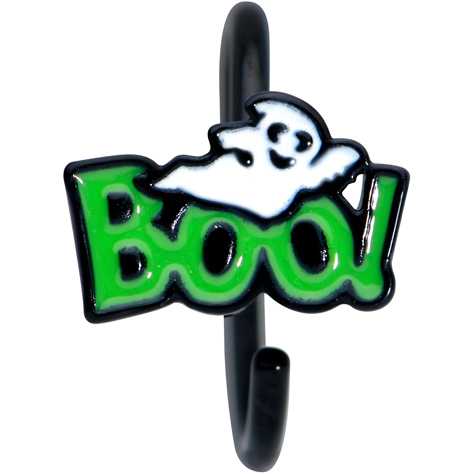 20G 5/16 Black Green Boo Ghost Halloween Nose Hoop - Image 2