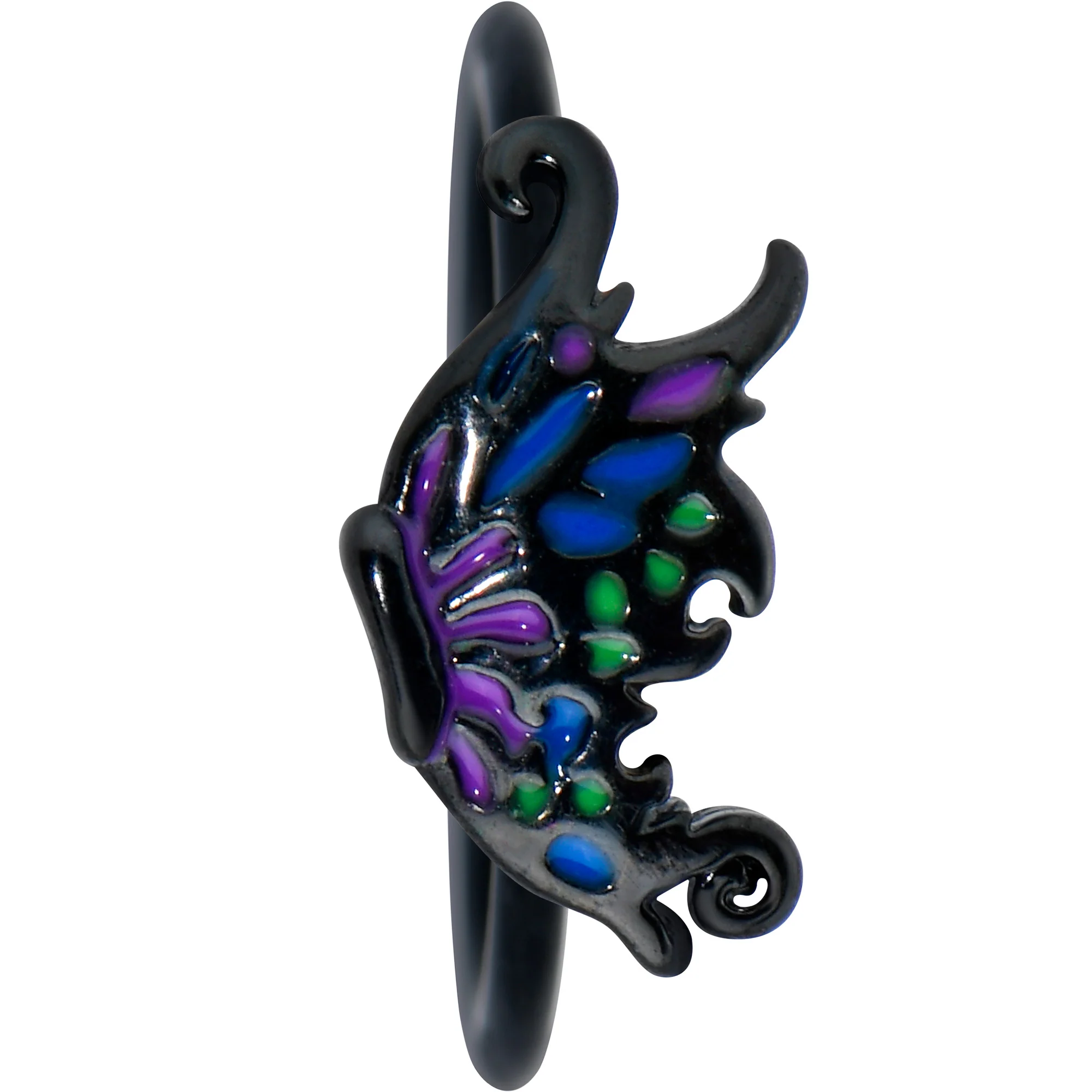 20G 5/16 Black Purple Wings Butterfly Nose Hoop - Image 2
