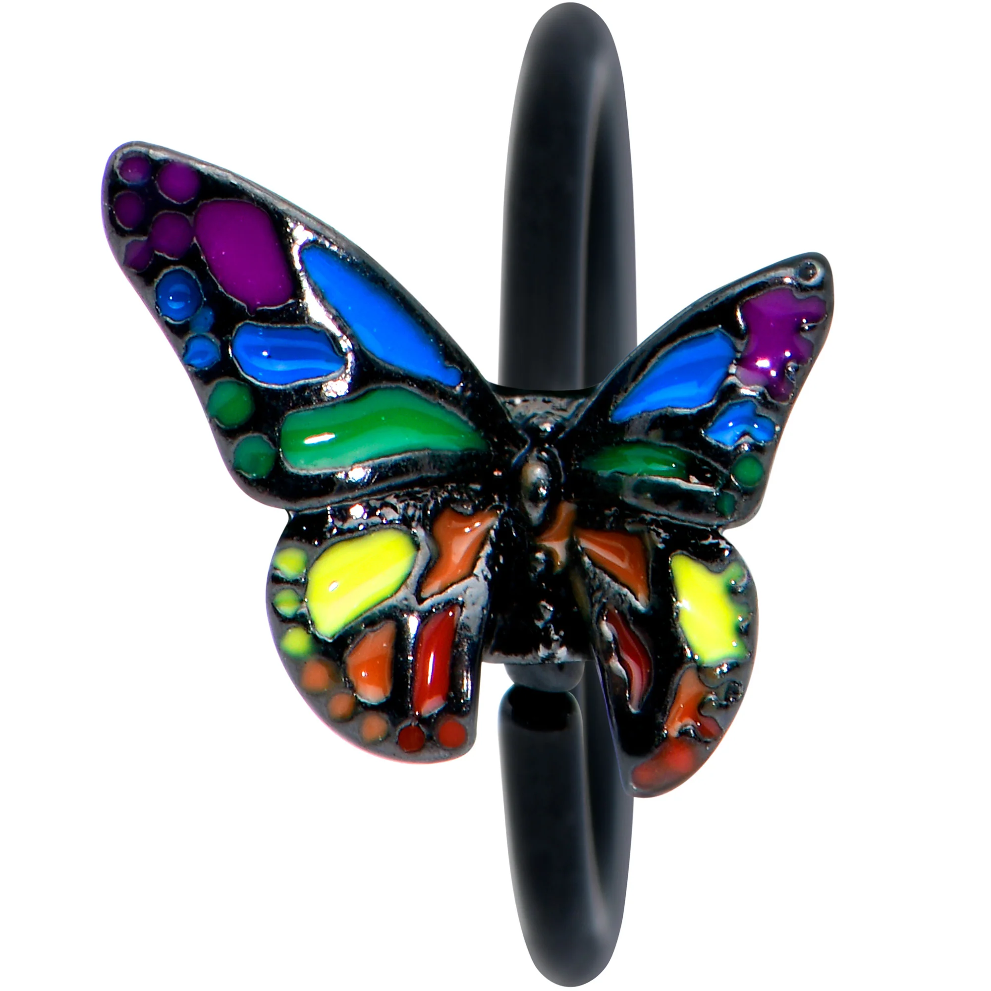 20G 5/16 Black Rainbow Pride Butterfly Nose Hoop - Image 2