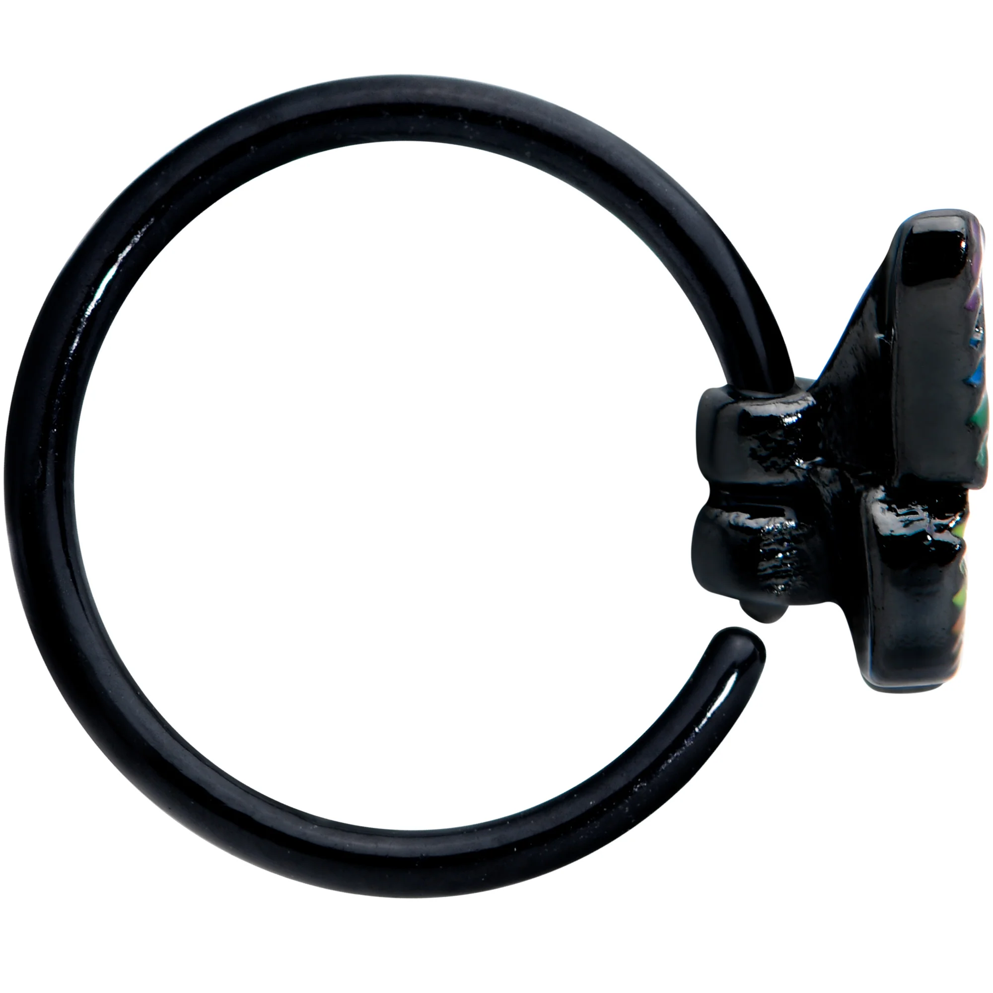 20G 5/16 Black Rainbow Pride Butterfly Nose Hoop - Image 3