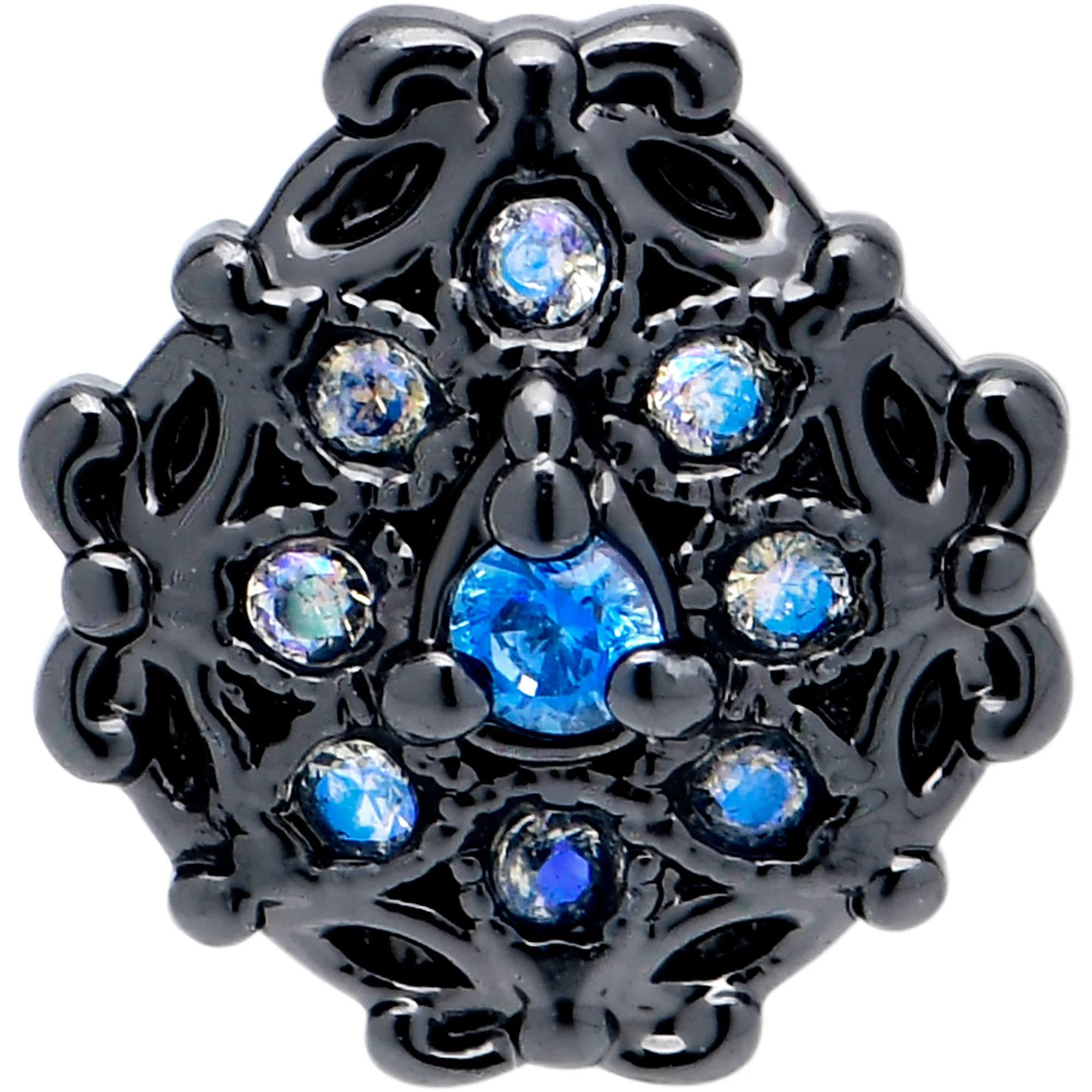 20G 5/16 Blue Aurora Gem Black Night Blossom Nose Hoop - Image 2