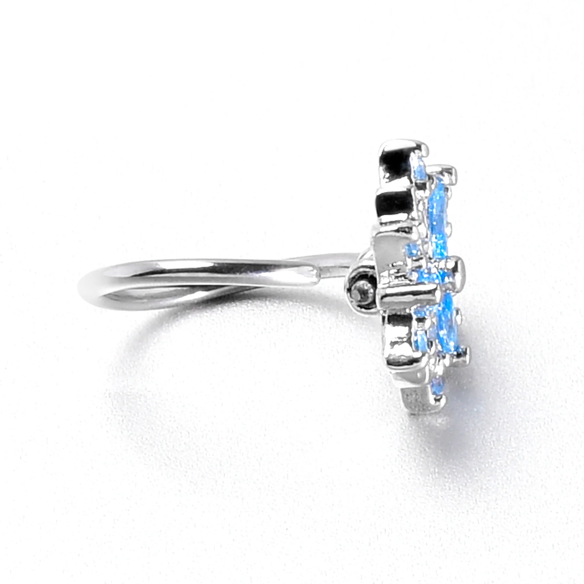 20G 5/16 Blue CZ Gem Snowflake Style Nose Hoop - Image 8